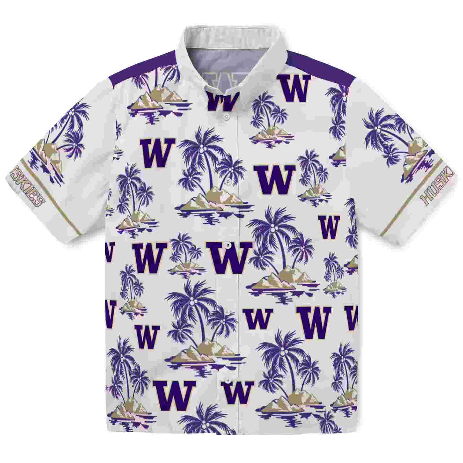 Washington Huskies Palm Island Print Purple White Hawaiian Shirt