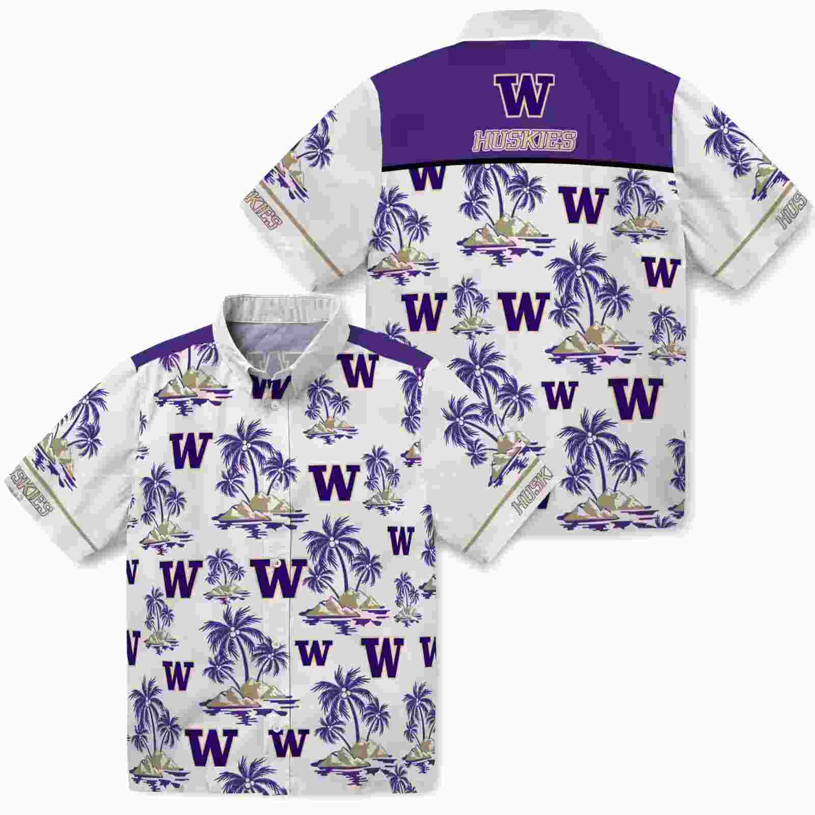 washington huskies palm island print purple white hawaiian shirt high quality