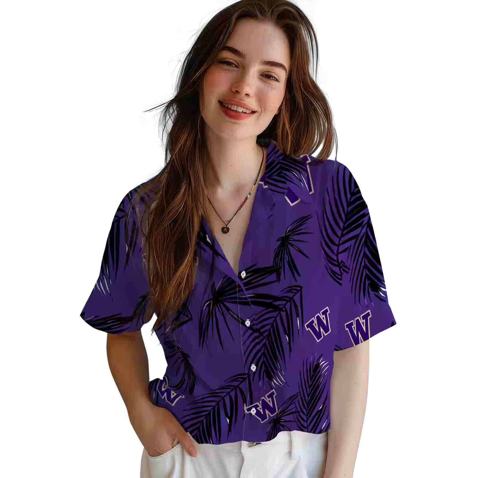 washington huskies palm leaf purple hawaiian shirt latest model