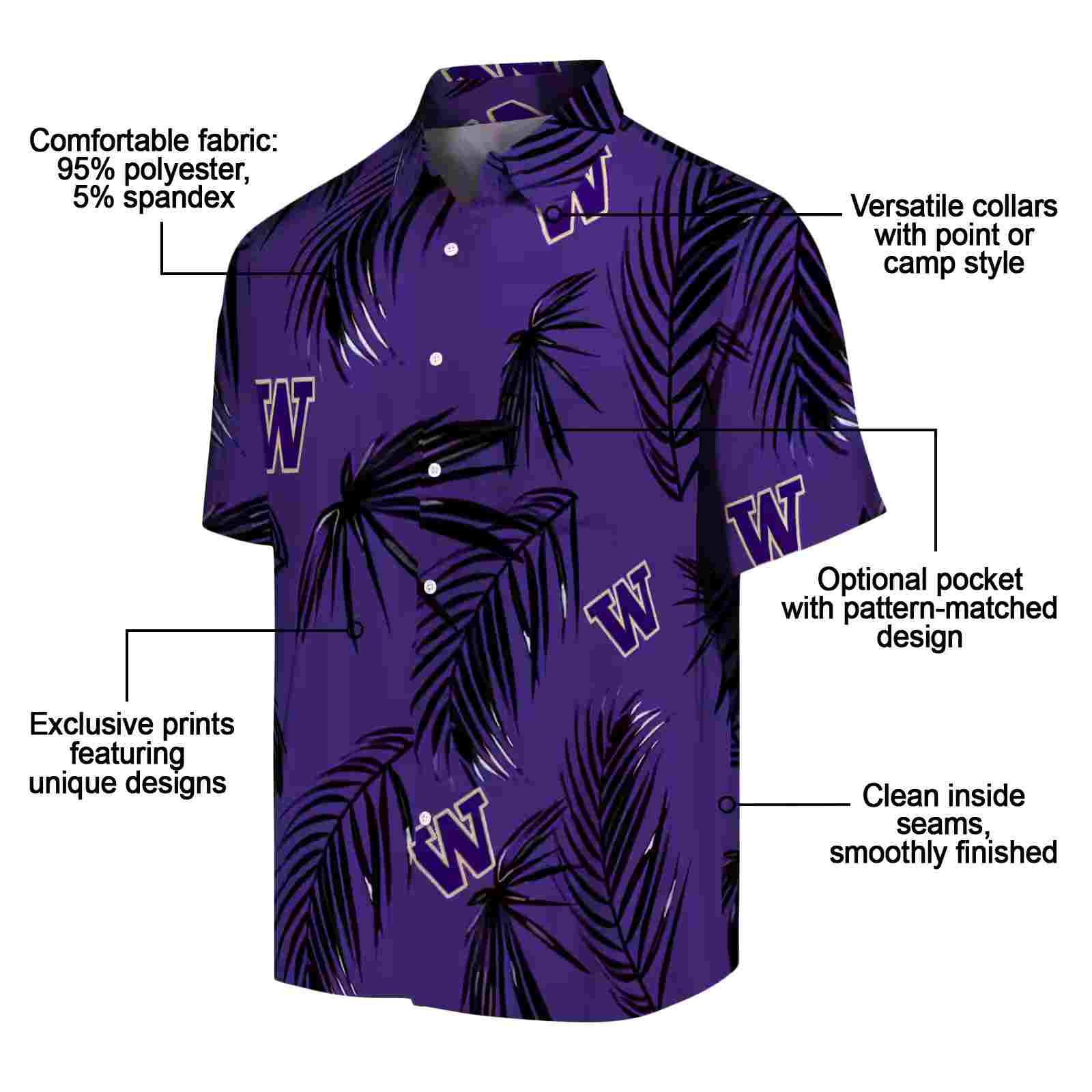 washington huskies palm leaf purple hawaiian shirt new arrival