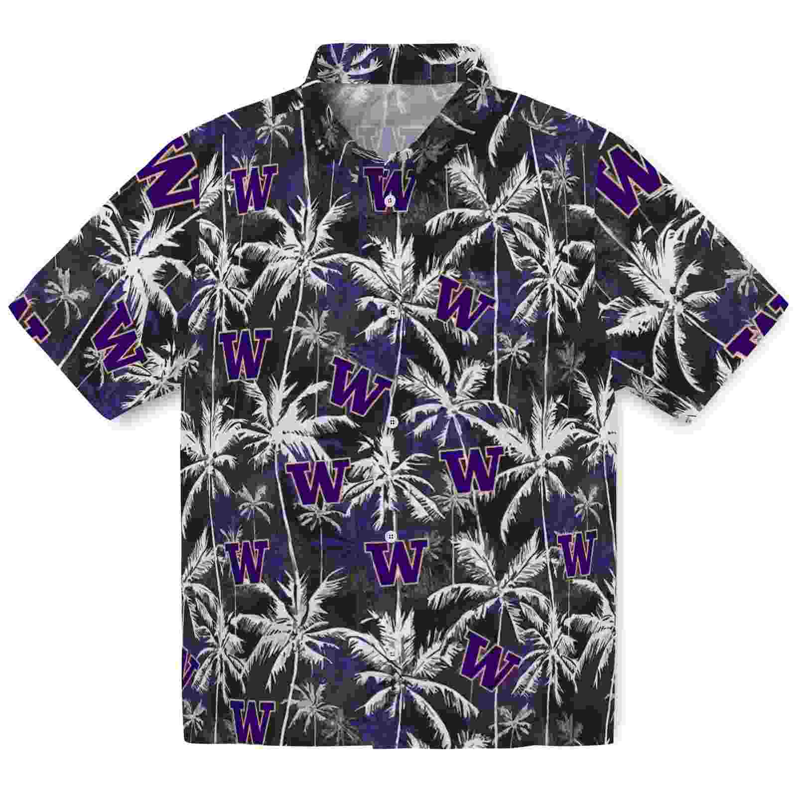 Washington Huskies Palm Pattern Purple Black Hawaiian Shirt