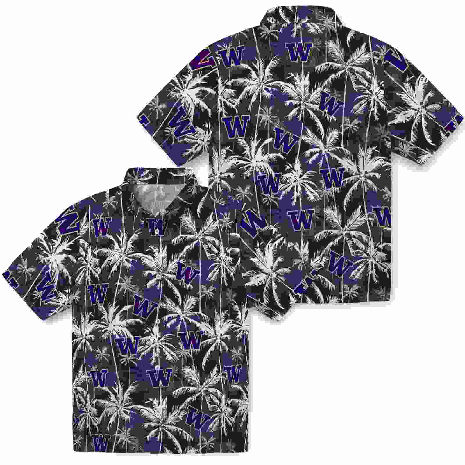 washington huskies palm pattern purple black hawaiian shirt high quality