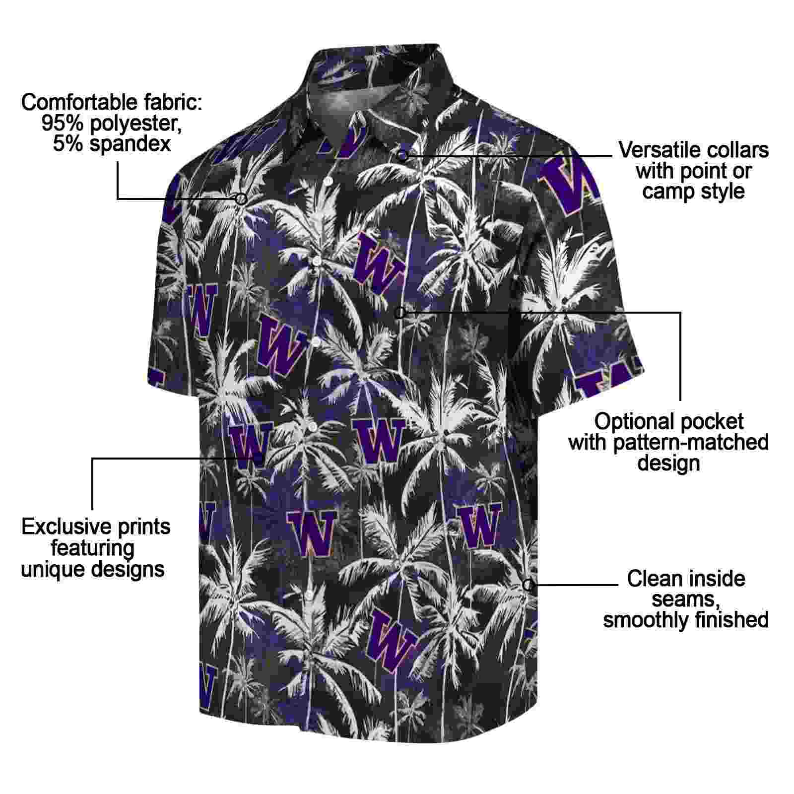 washington huskies palm pattern purple black hawaiian shirt new arrival