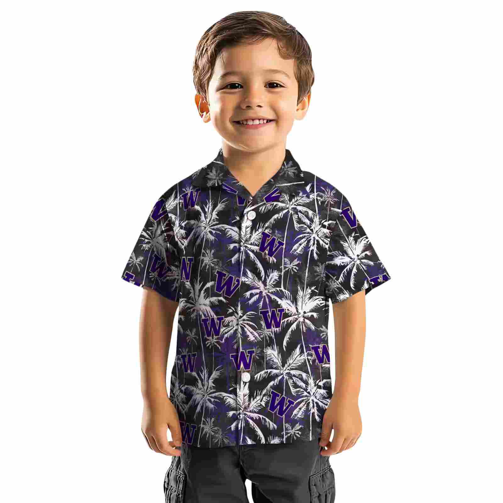 washington huskies palm pattern purple black hawaiian shirt top rated