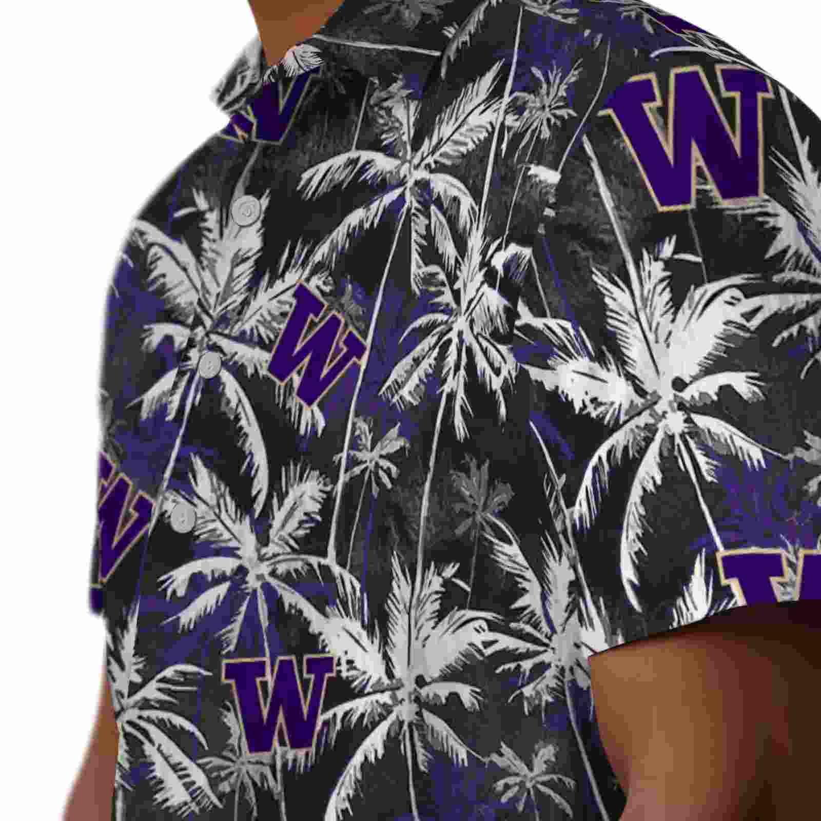 washington huskies palm pattern purple black hawaiian shirt trendy