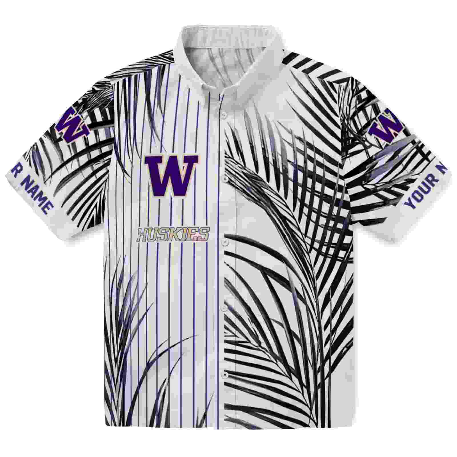 Washington Huskies Palm Stripes Purple Black White Hawaiian Shirt