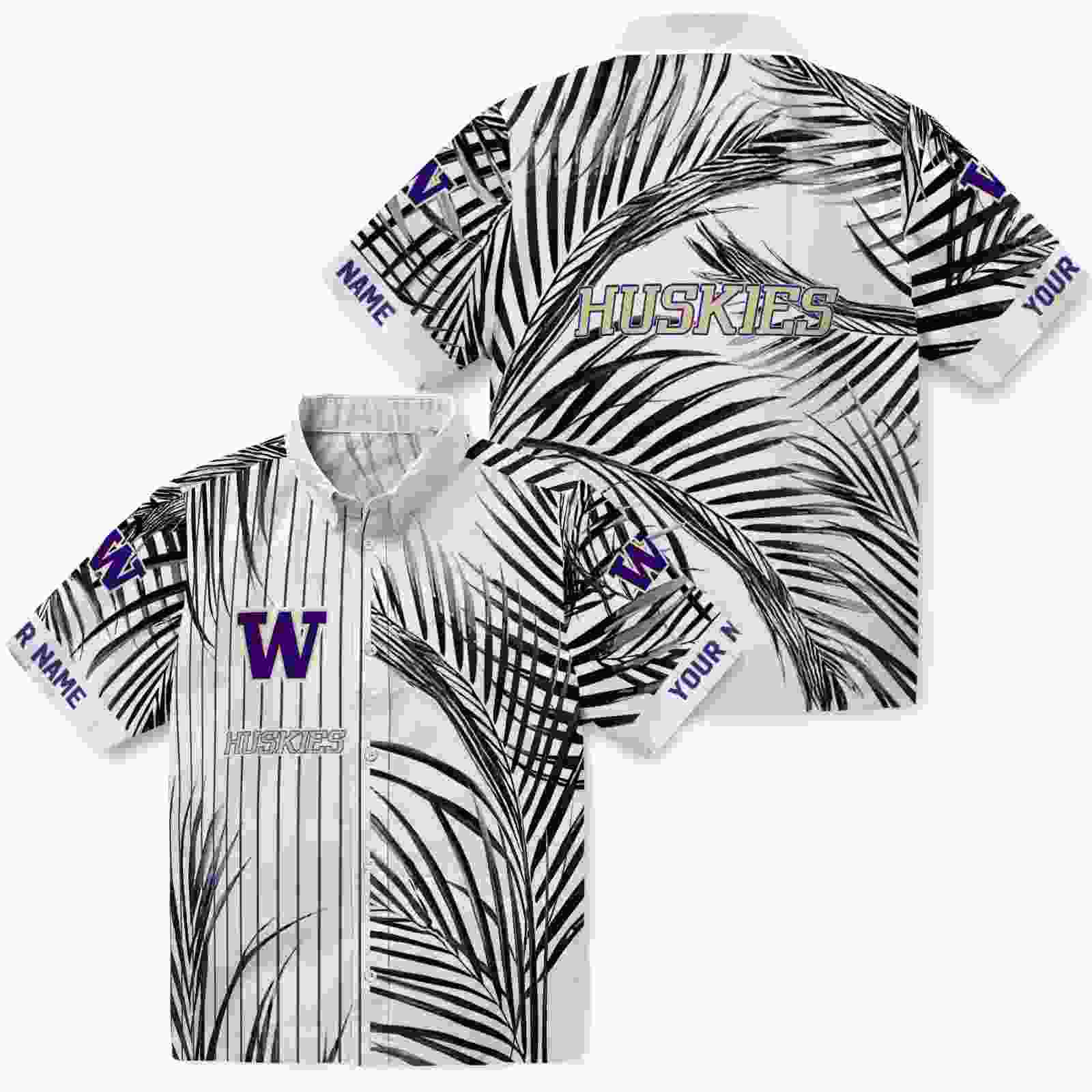 washington huskies palm stripes purple black white hawaiian shirt high quality