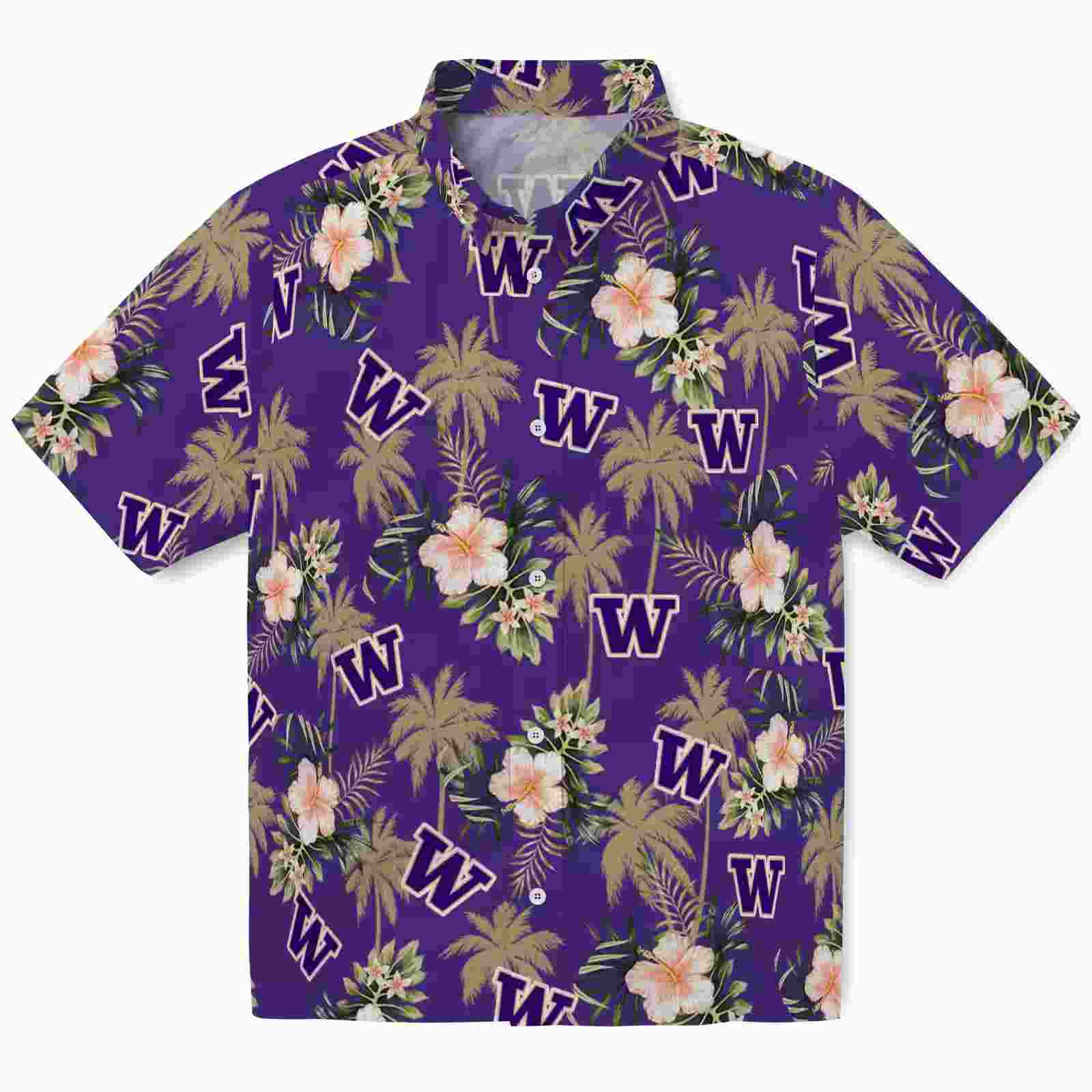 Washington Huskies Palm Tree Flower Purple Hawaiian Shirt