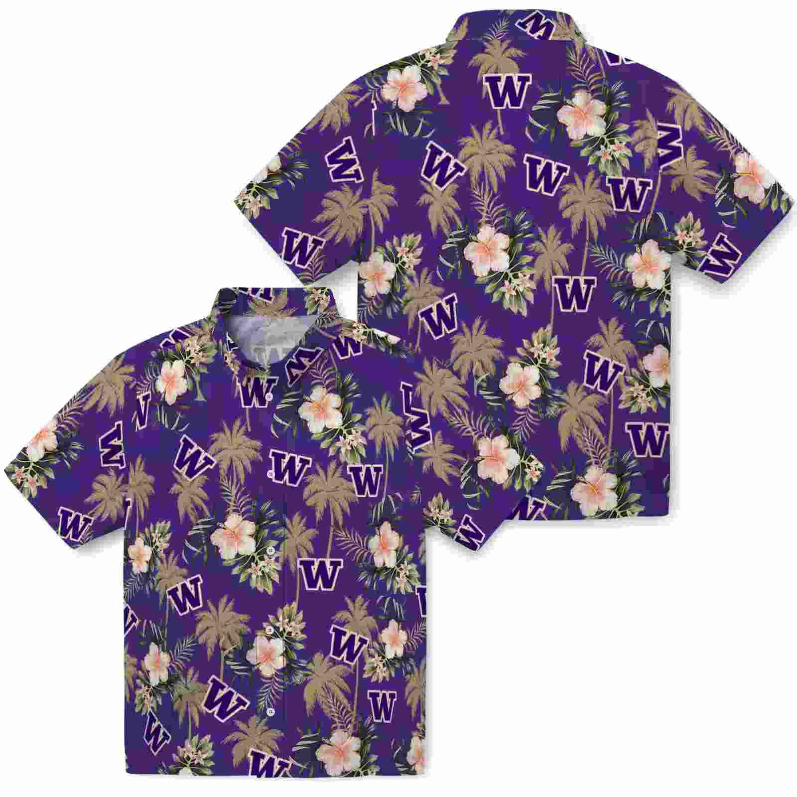 washington huskies palm tree flower purple hawaiian shirt high quality