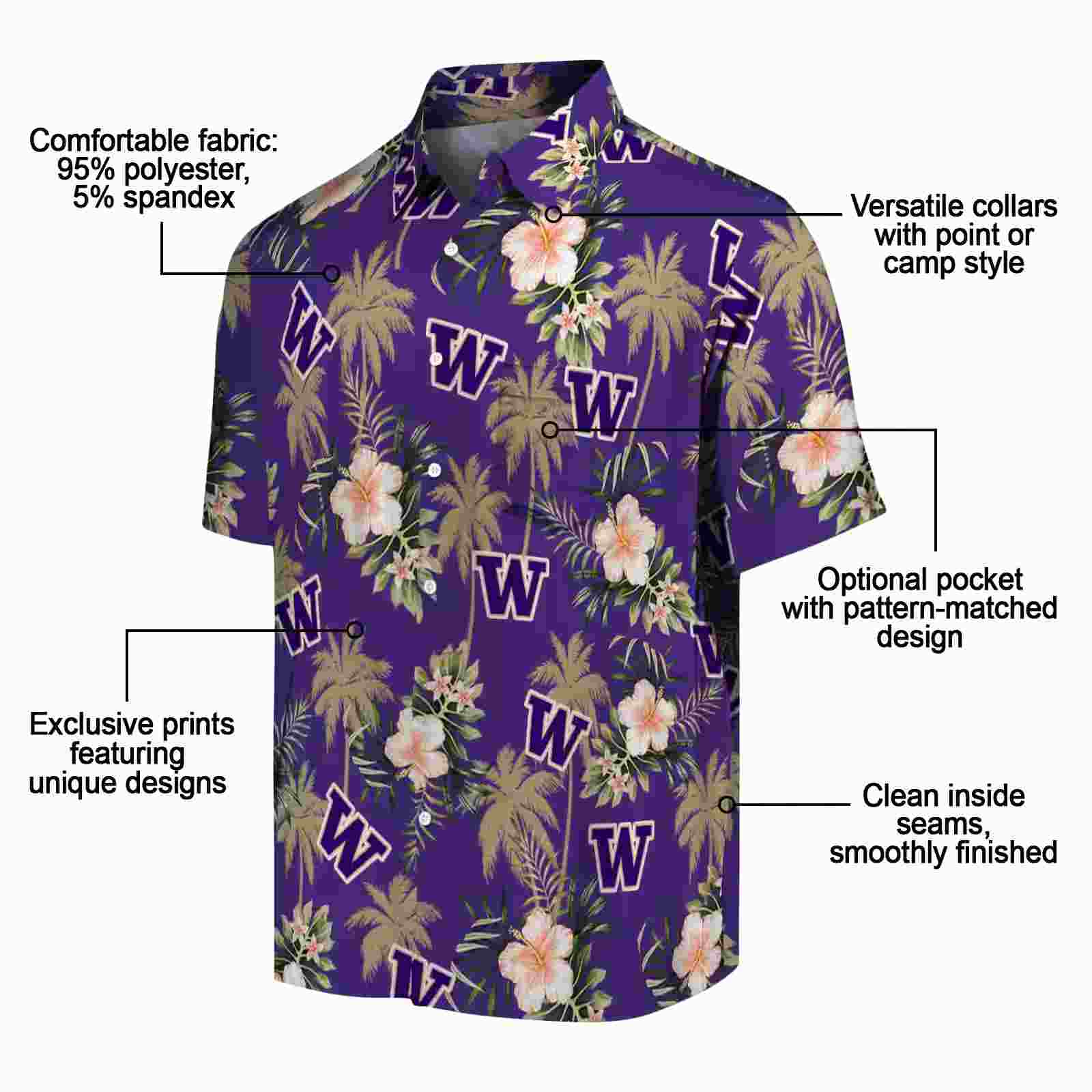 washington huskies palm tree flower purple hawaiian shirt new arrival