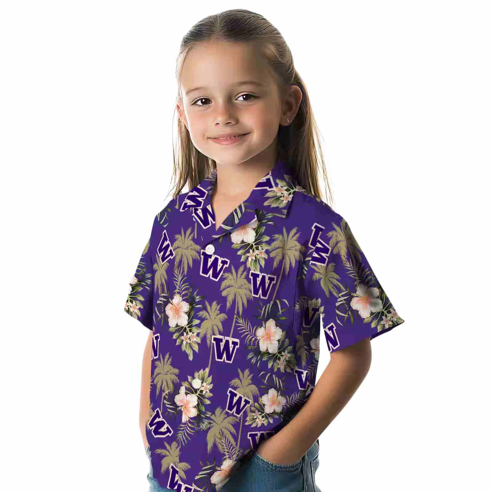 washington huskies palm tree flower purple hawaiian shirt premium grade