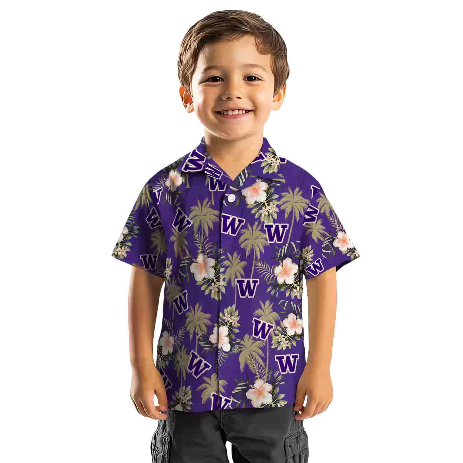 washington huskies palm tree flower purple hawaiian shirt top rated