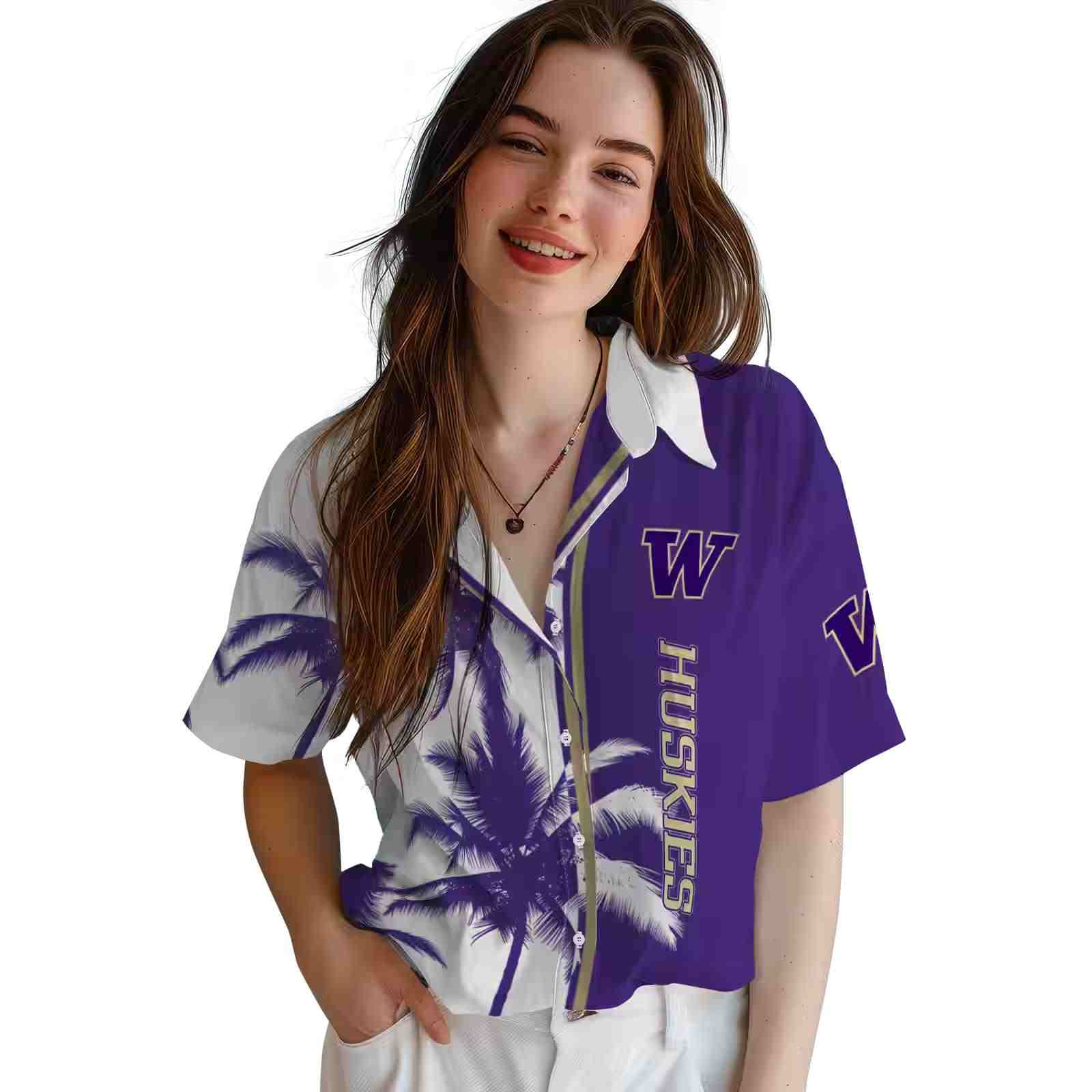 washington huskies palm trees purple white hawaiian shirt latest model