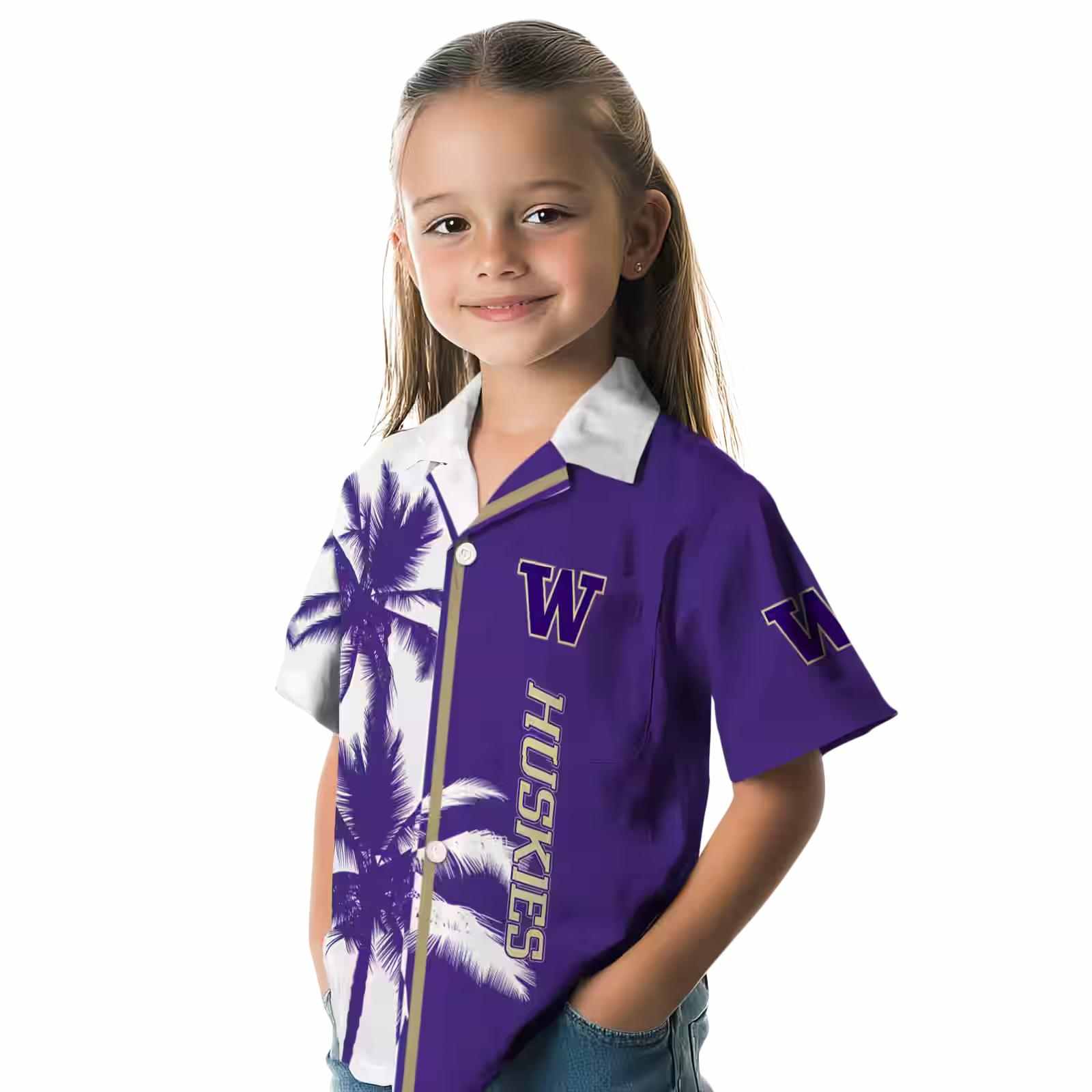 washington huskies palm trees purple white hawaiian shirt premium grade