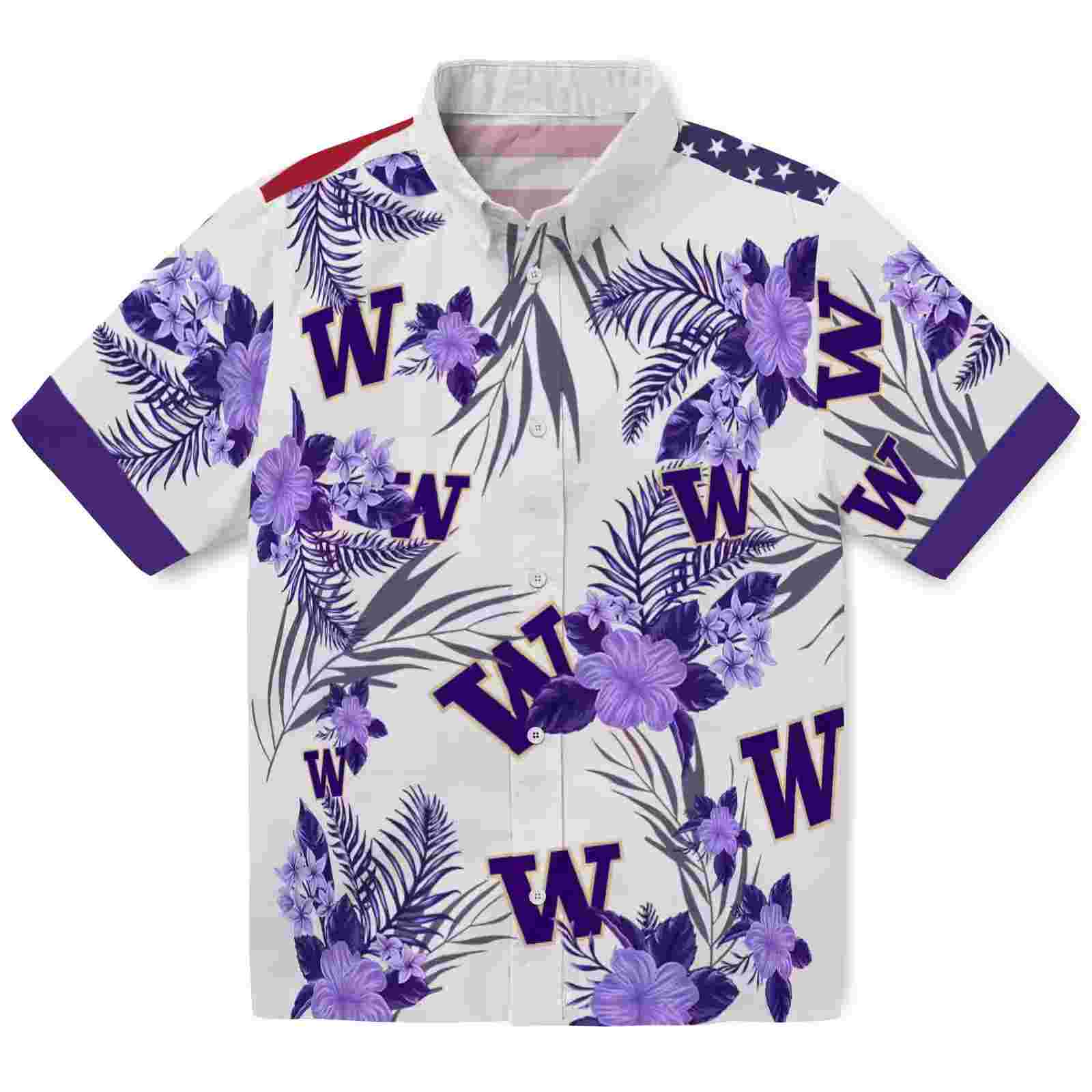 Washington Huskies Patriotic Hibiscus Design Purple White Hawaiian Shirt