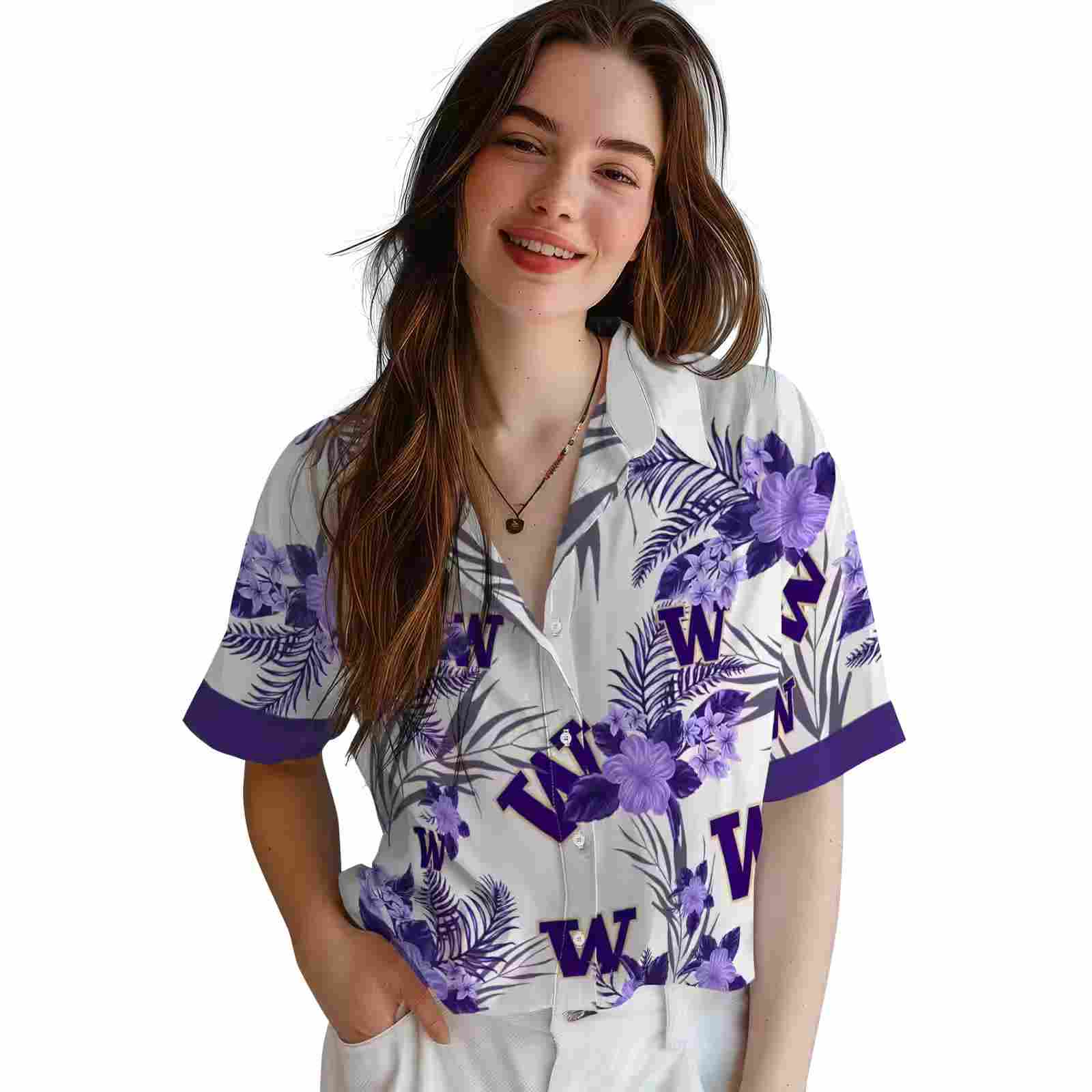 washington huskies patriotic hibiscus design purple white hawaiian shirt latest model