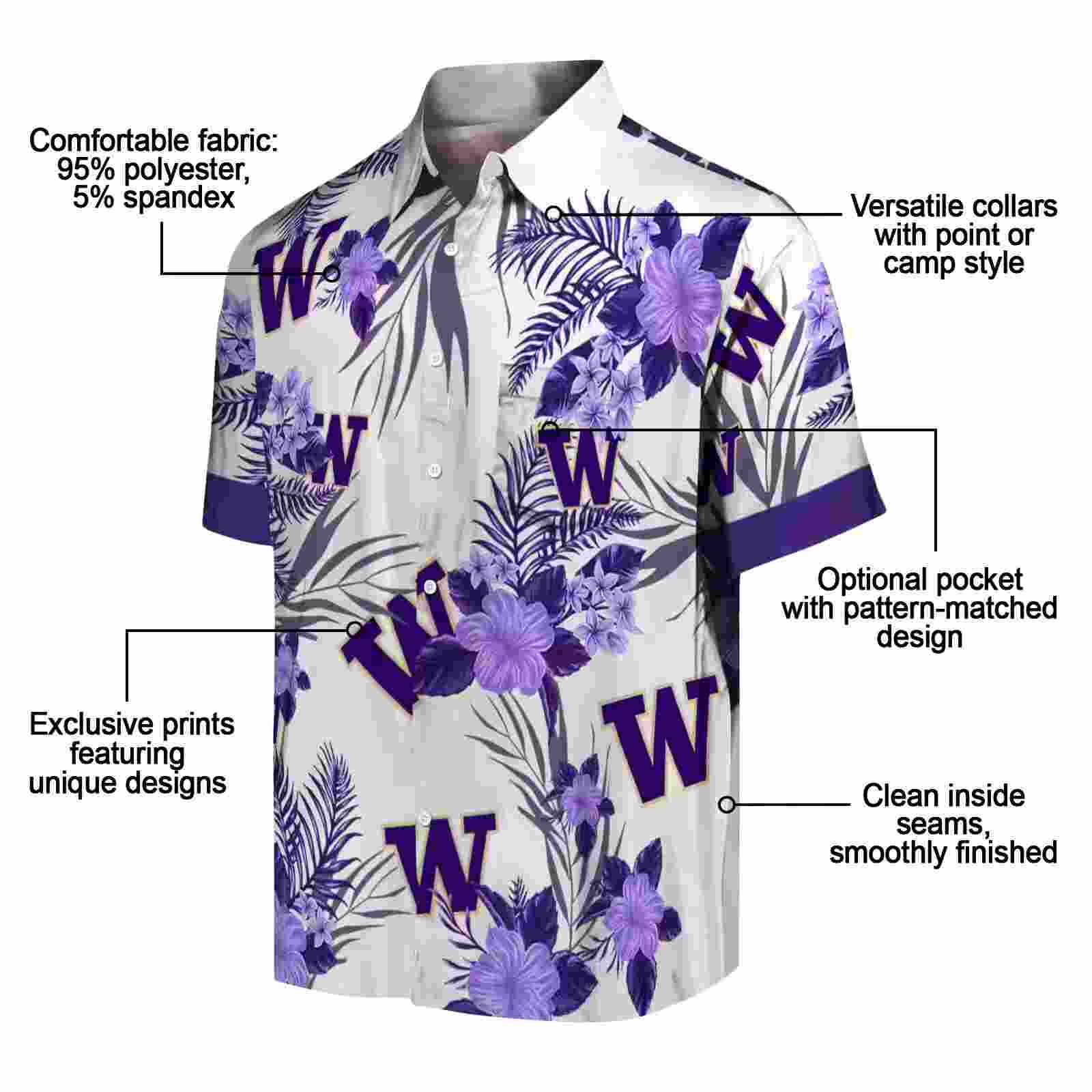 washington huskies patriotic hibiscus design purple white hawaiian shirt new arrival