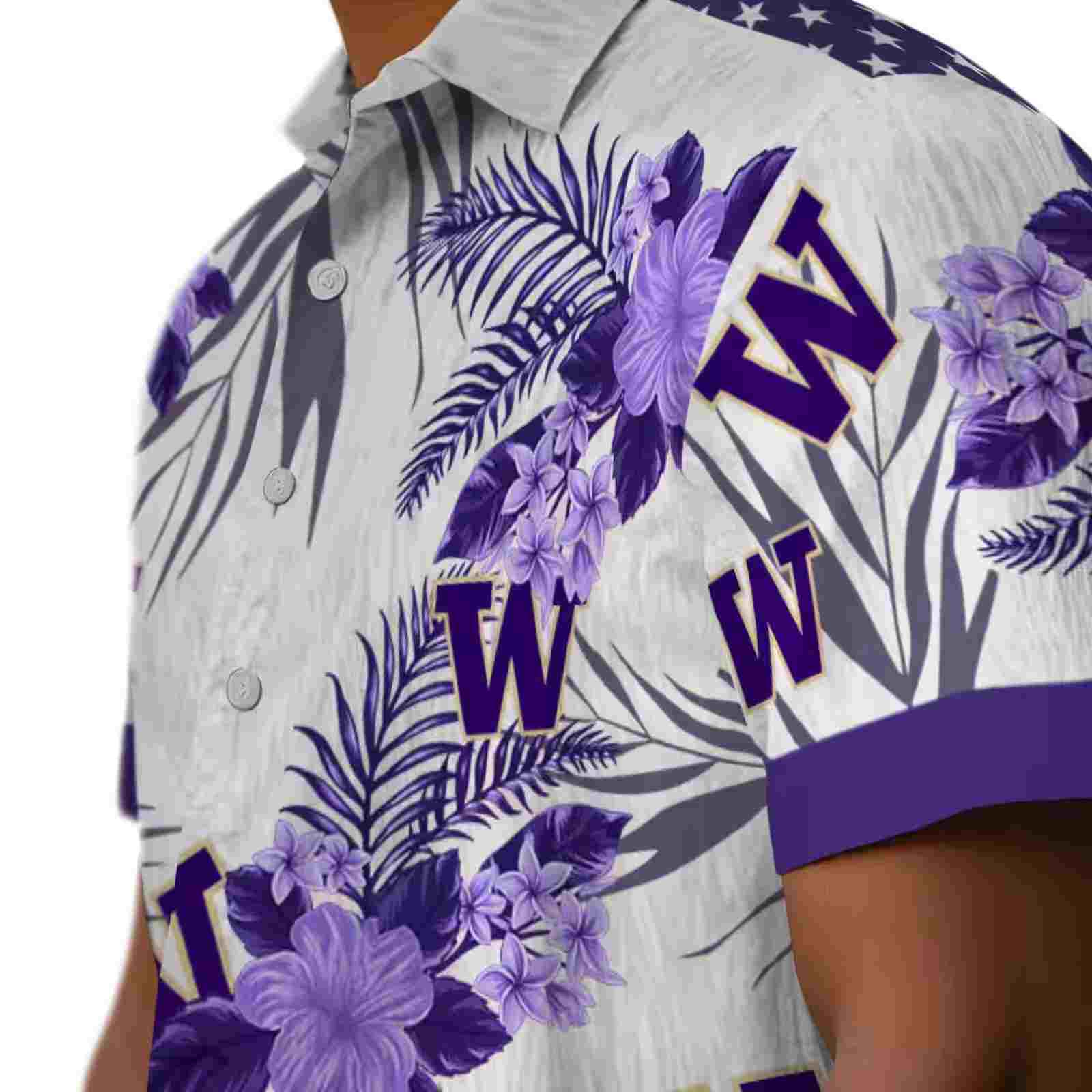 washington huskies patriotic hibiscus design purple white hawaiian shirt trendy