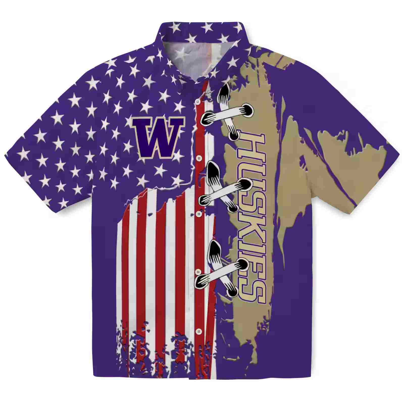 Washington Huskies Stitched Flag Purple Hawaiian Shirt