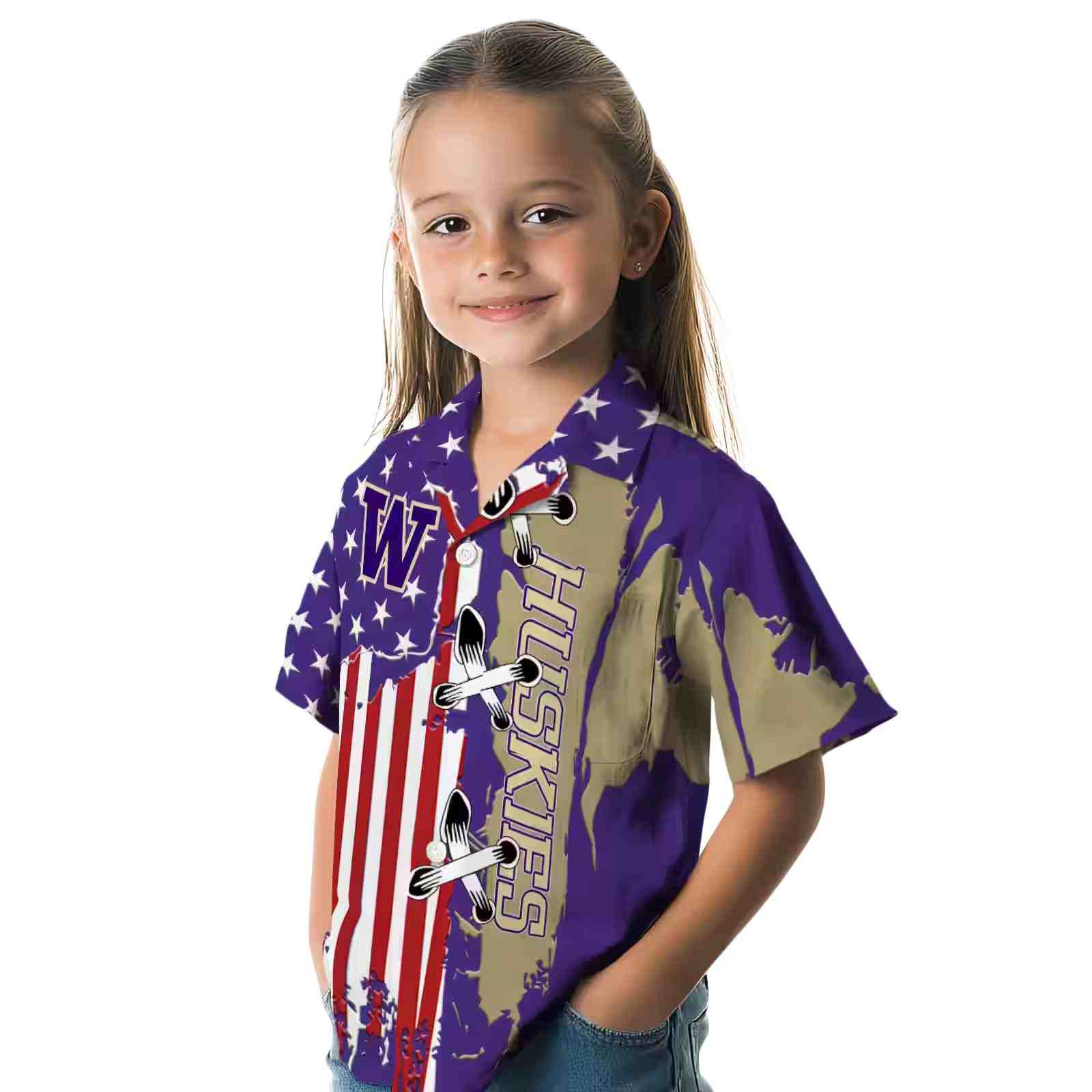 washington huskies stitched flag purple hawaiian shirt premium grade