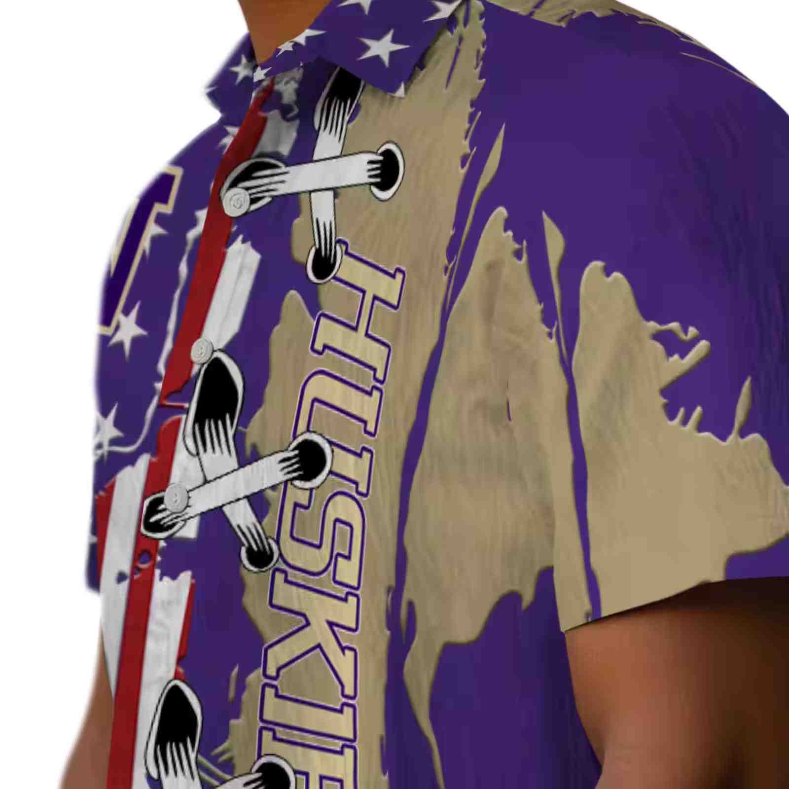 washington huskies stitched flag purple hawaiian shirt trendy