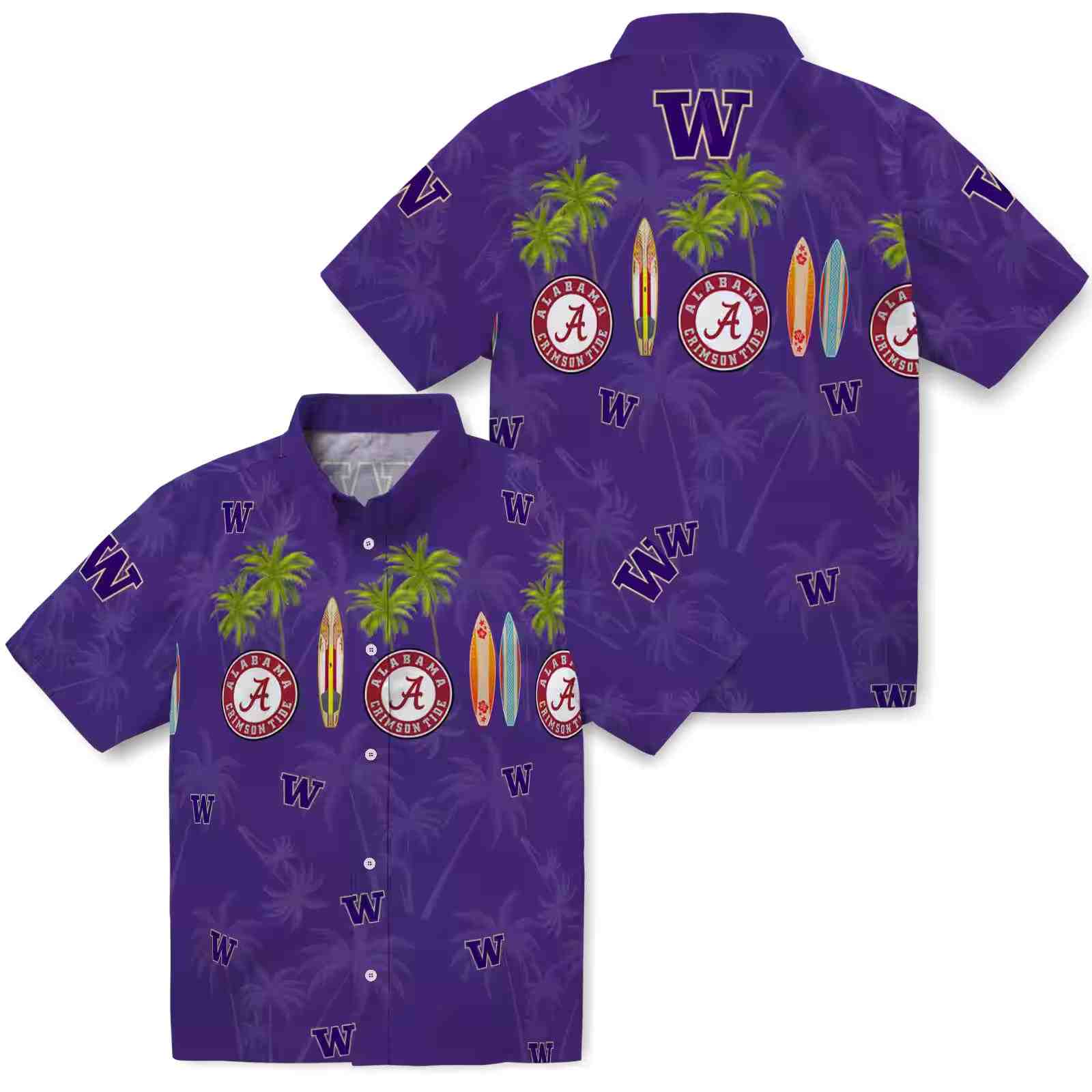 washington huskies surfboard palm purple hawaiian shirt high quality