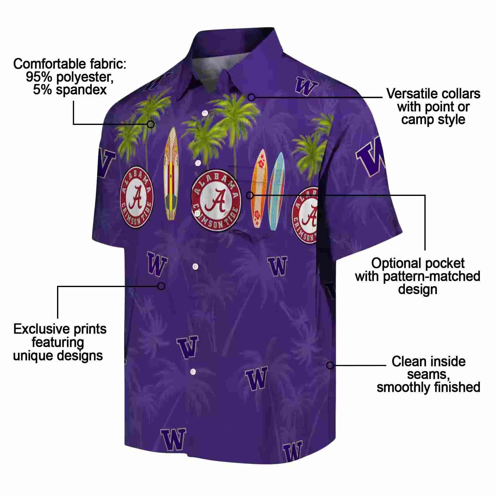 washington huskies surfboard palm purple hawaiian shirt new arrival