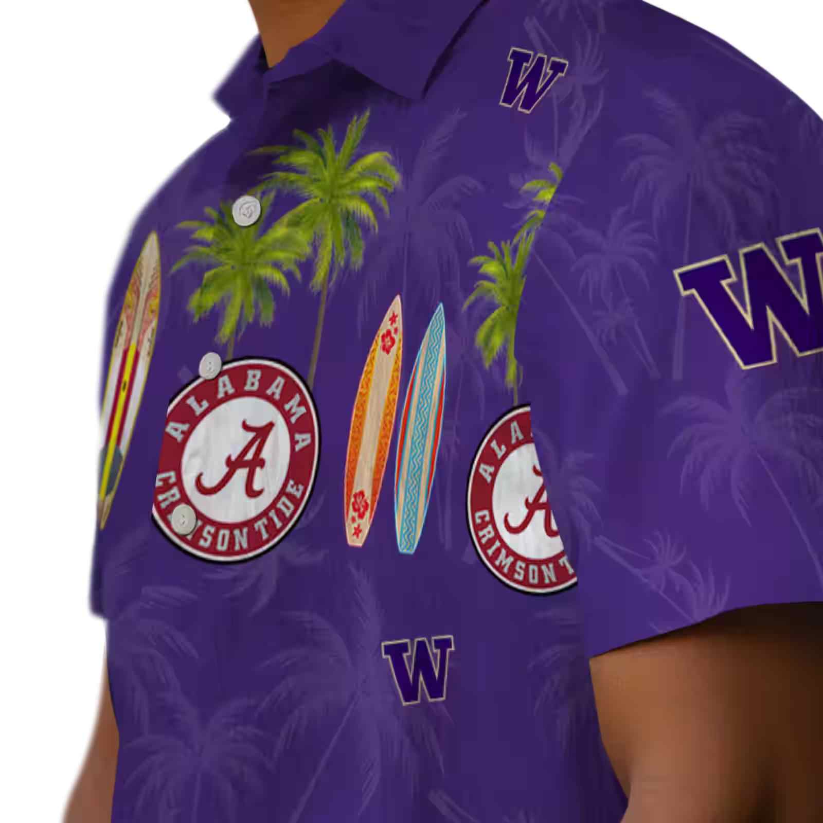 washington huskies surfboard palm purple hawaiian shirt trendy