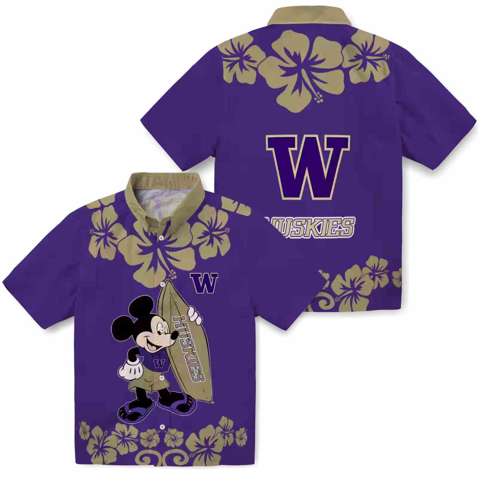 washington huskies surfing mickey purple hawaiian shirt high quality