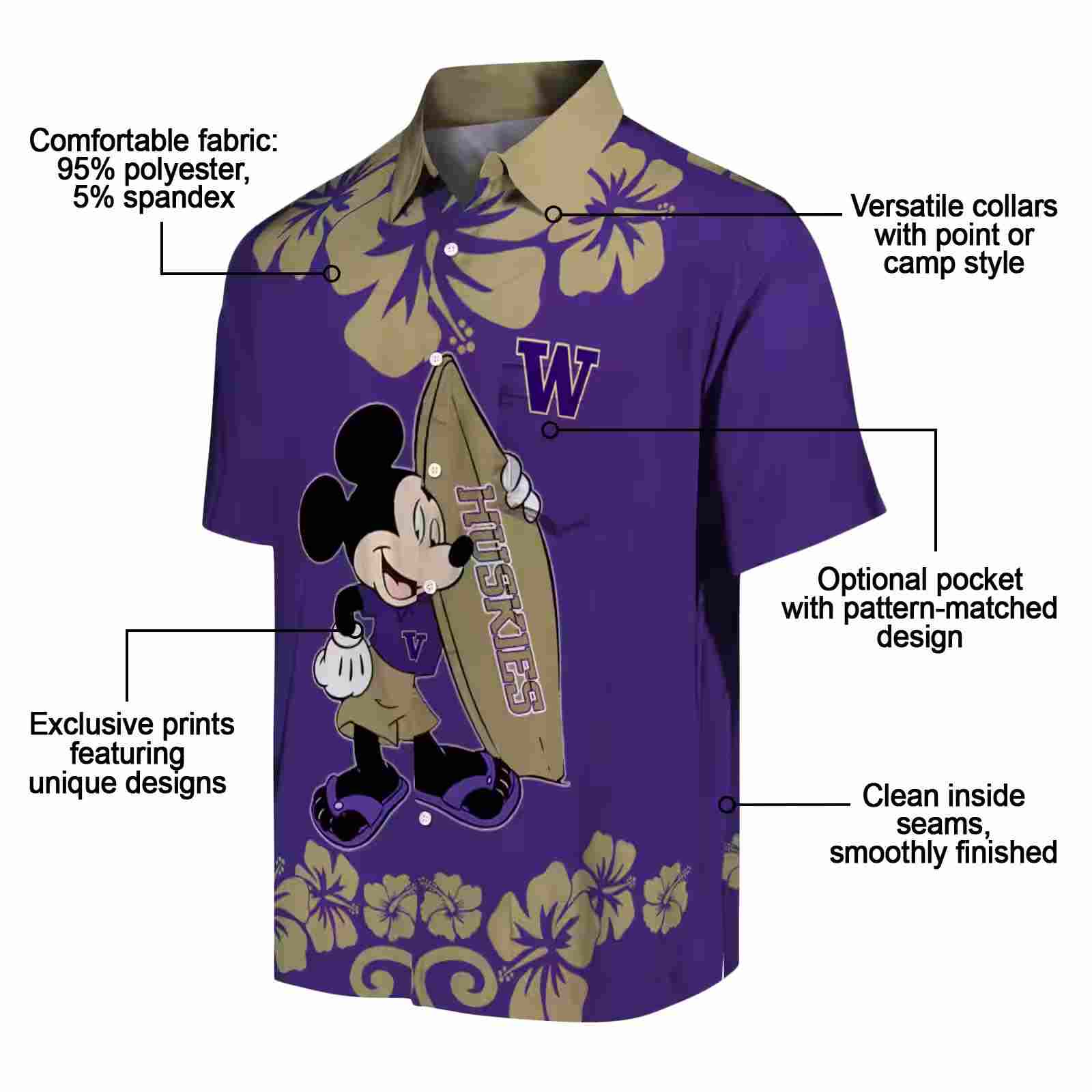 washington huskies surfing mickey purple hawaiian shirt new arrival