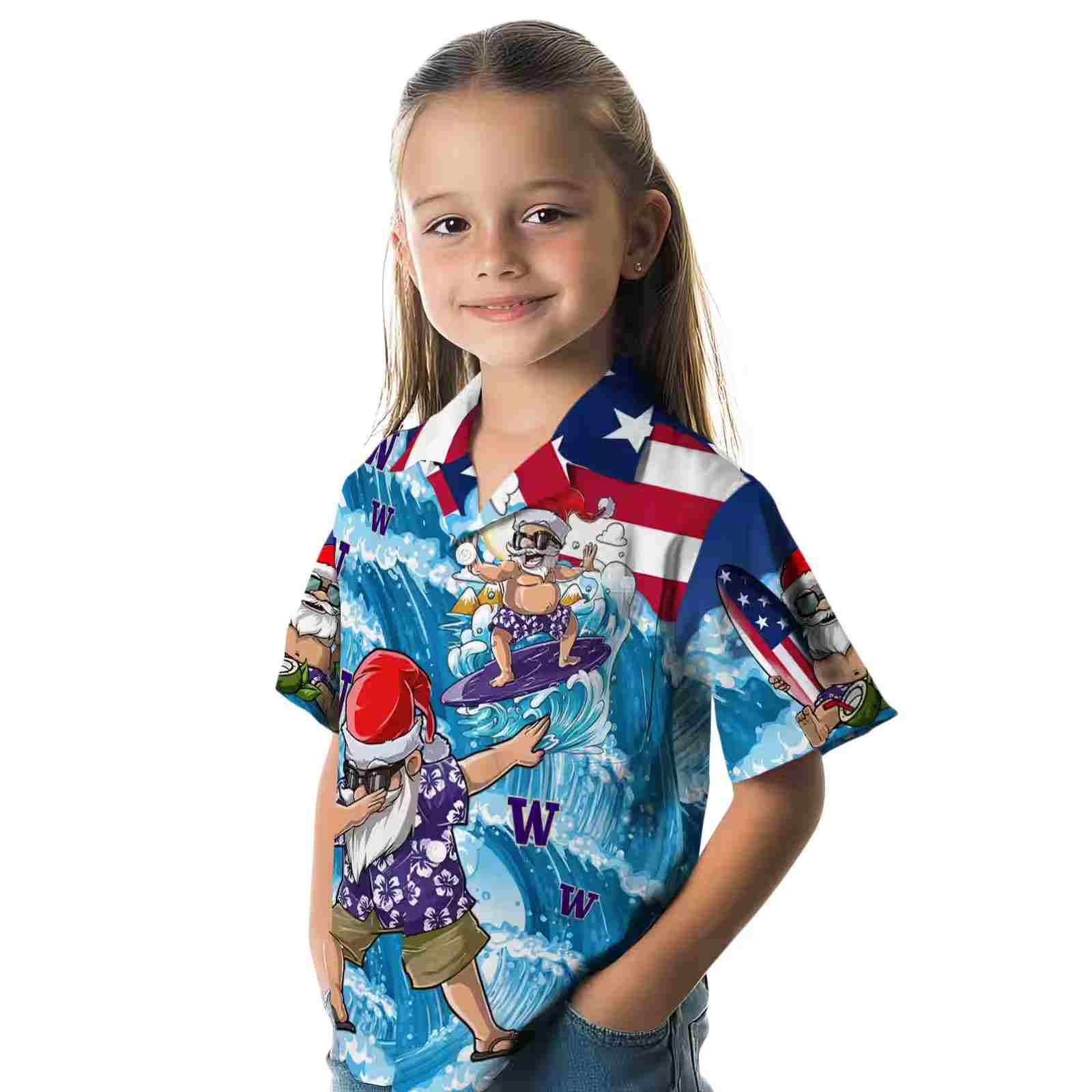 washington huskies surfing santa blue hawaiian shirt premium grade