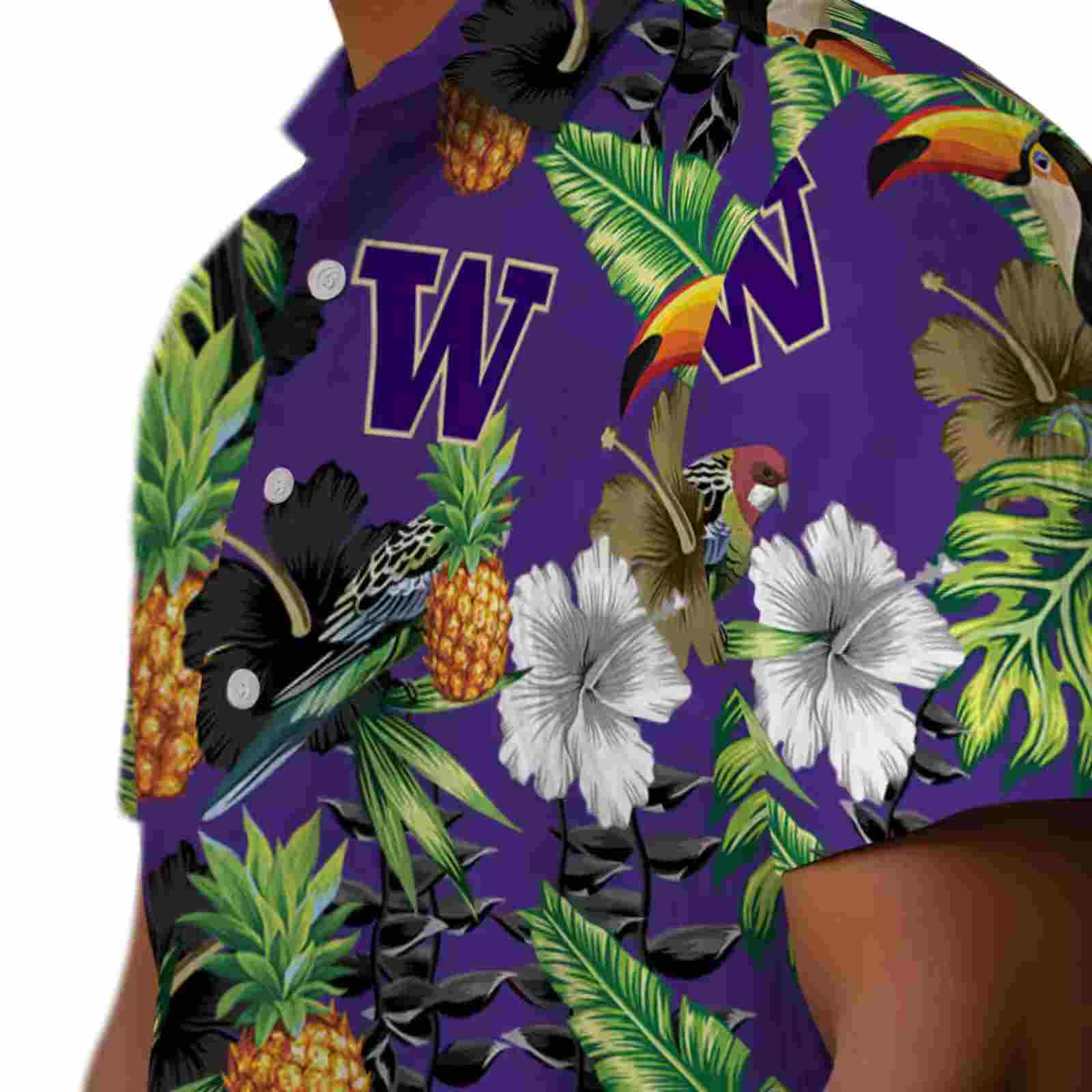 washington huskies toucan hibiscus pineapple purple green hawaiian shirt trendy