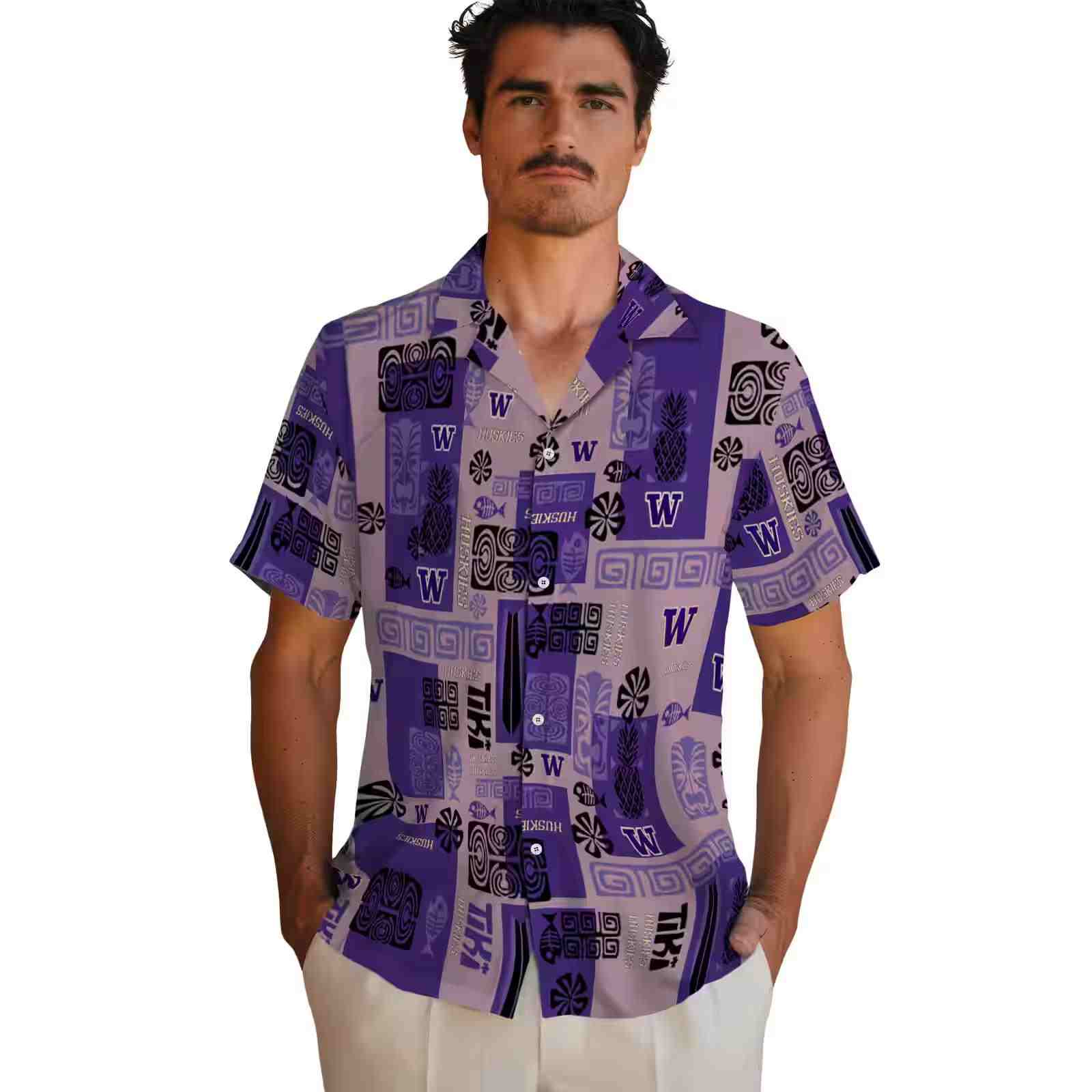 washington huskies tribal symbols purple hawaiian shirt fashion forward