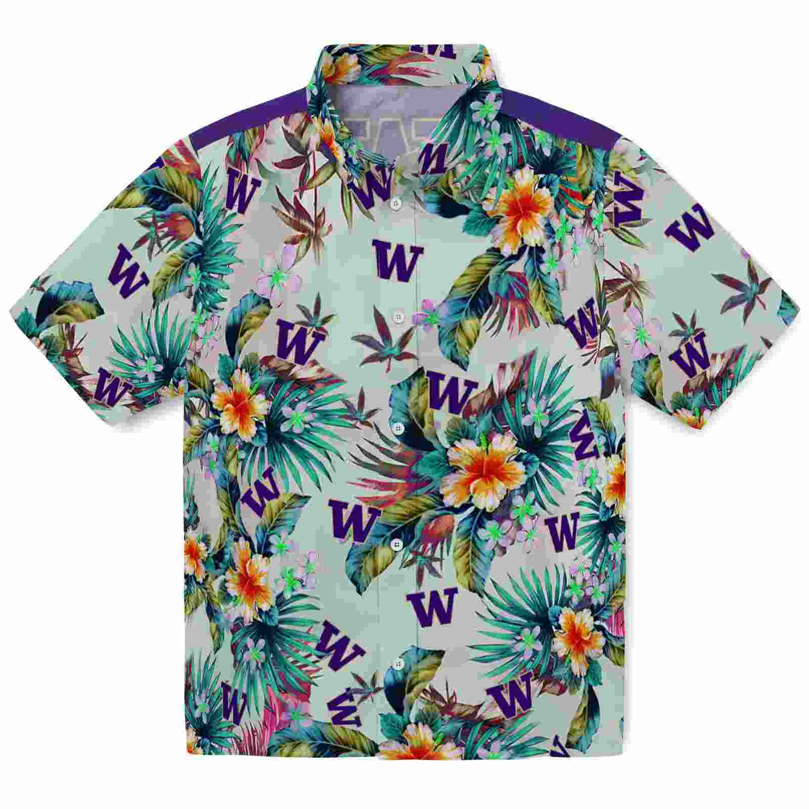 Washington Huskies Tropical Foliage Green Hawaiian Shirt