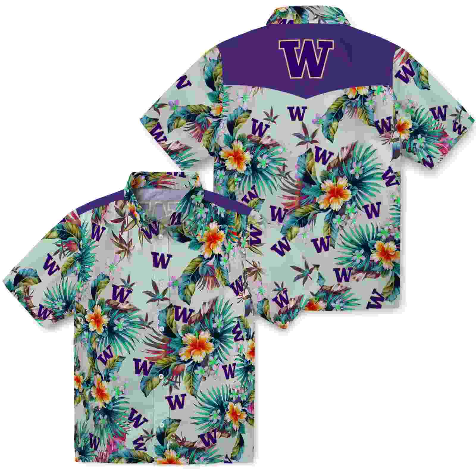 washington huskies tropical foliage green hawaiian shirt high quality