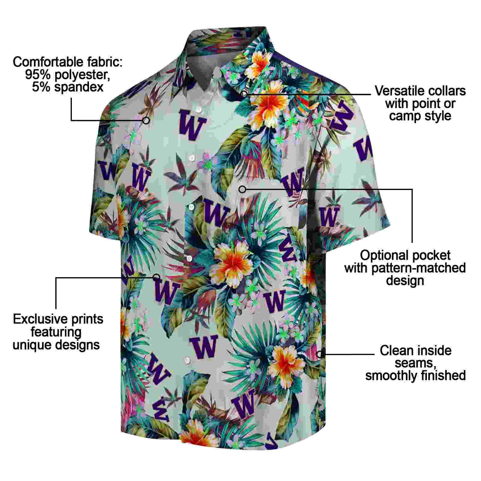 washington huskies tropical foliage green hawaiian shirt new arrival