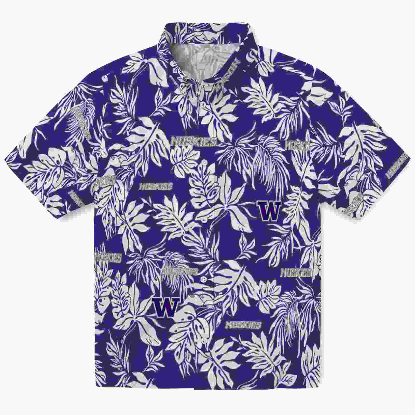 Washington Huskies Tropical Leaf Purple White Hawaiian Shirt