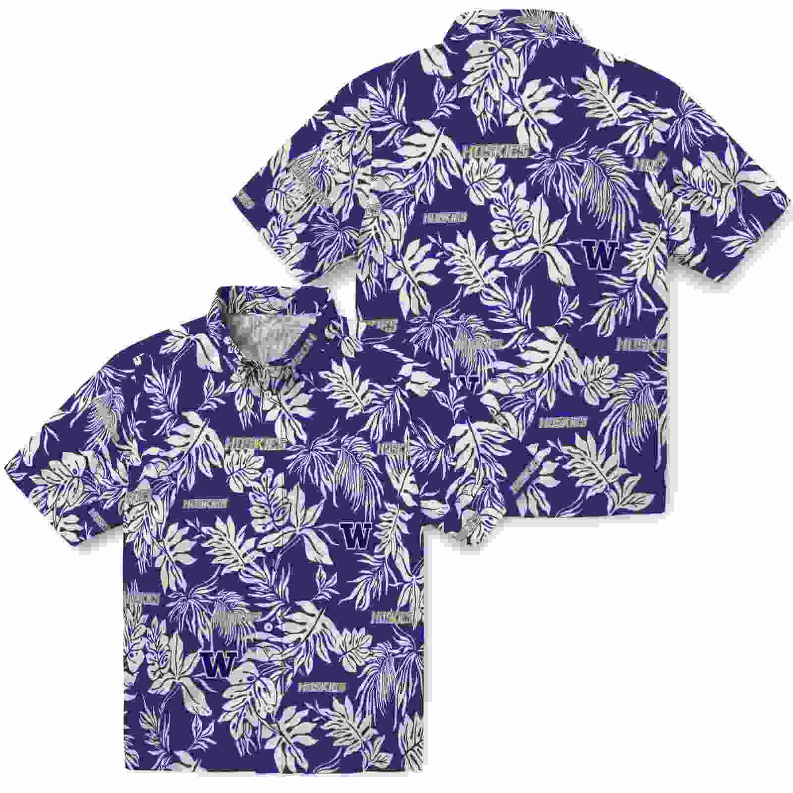 washington huskies tropical leaf purple white hawaiian shirt high quality