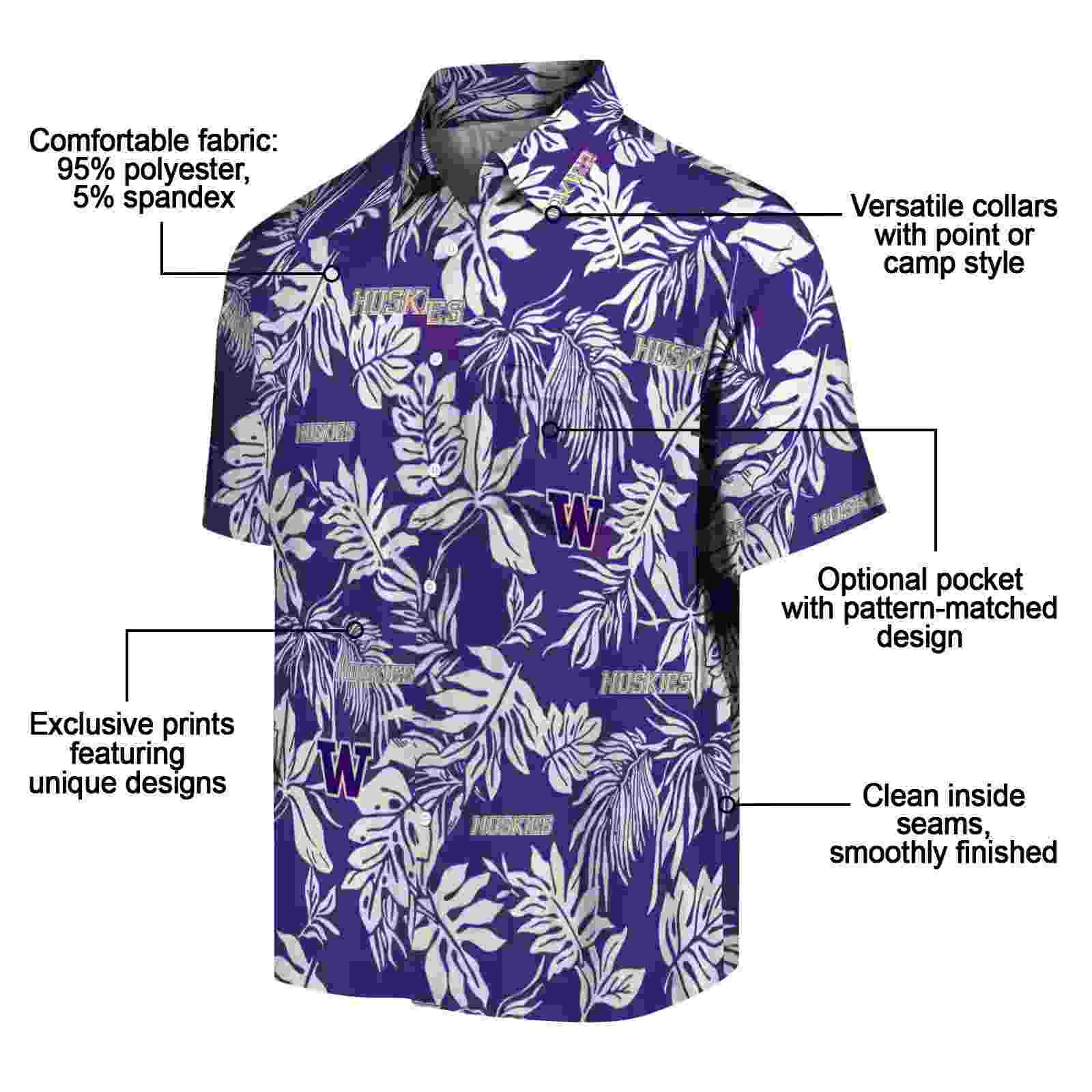 washington huskies tropical leaf purple white hawaiian shirt new arrival