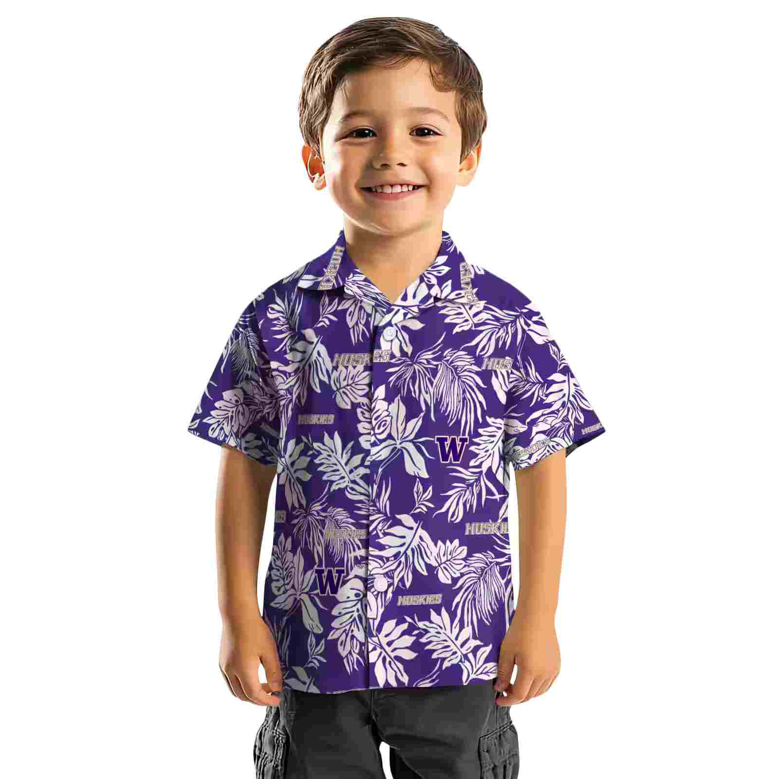 washington huskies tropical leaf purple white hawaiian shirt top rated