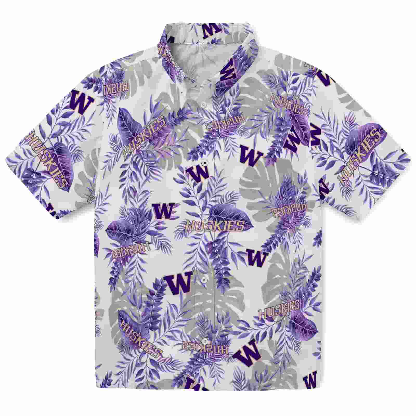 Washington Huskies Tropical Leaves Purple White Hawaiian Shirt