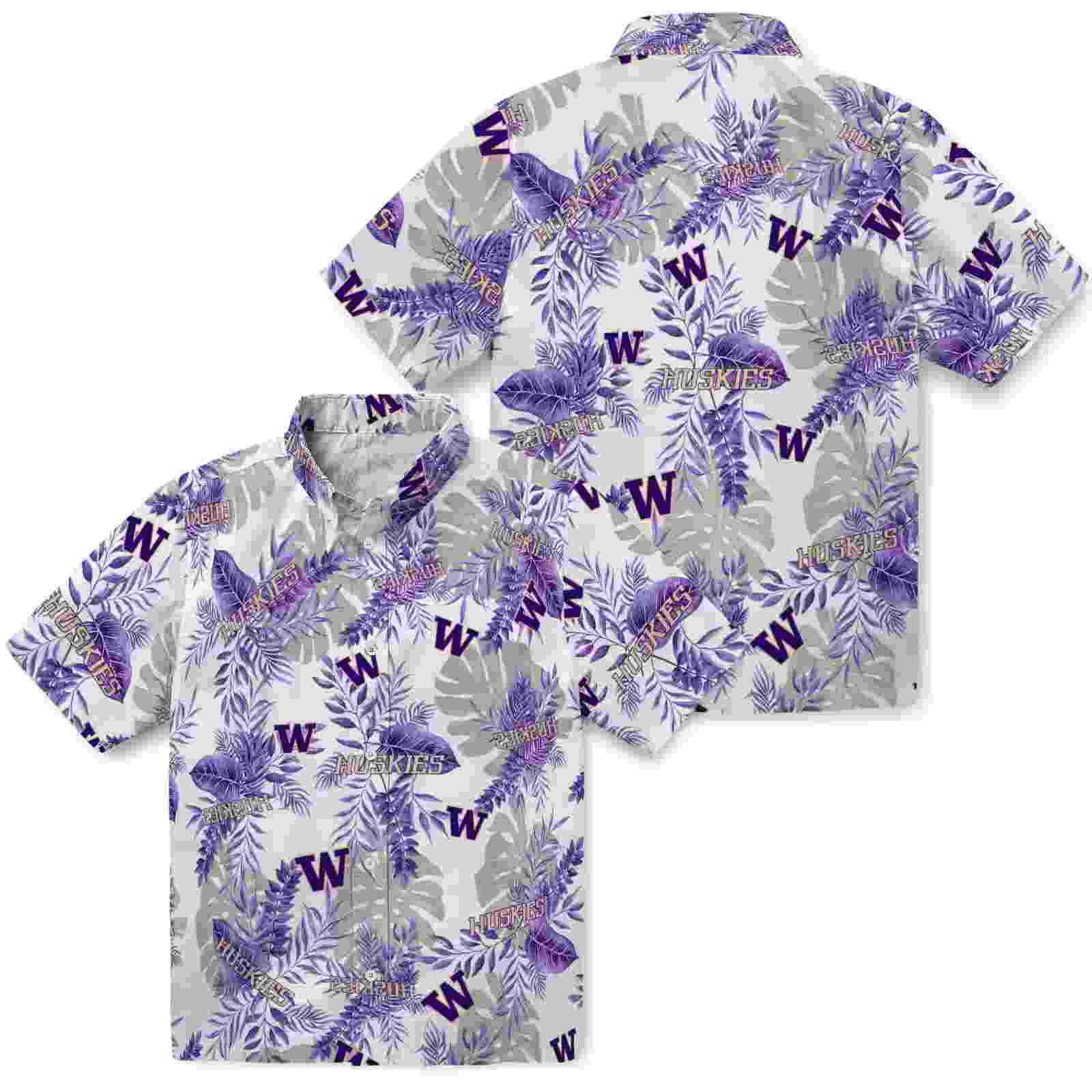 washington huskies tropical leaves purple white hawaiian shirt high quality