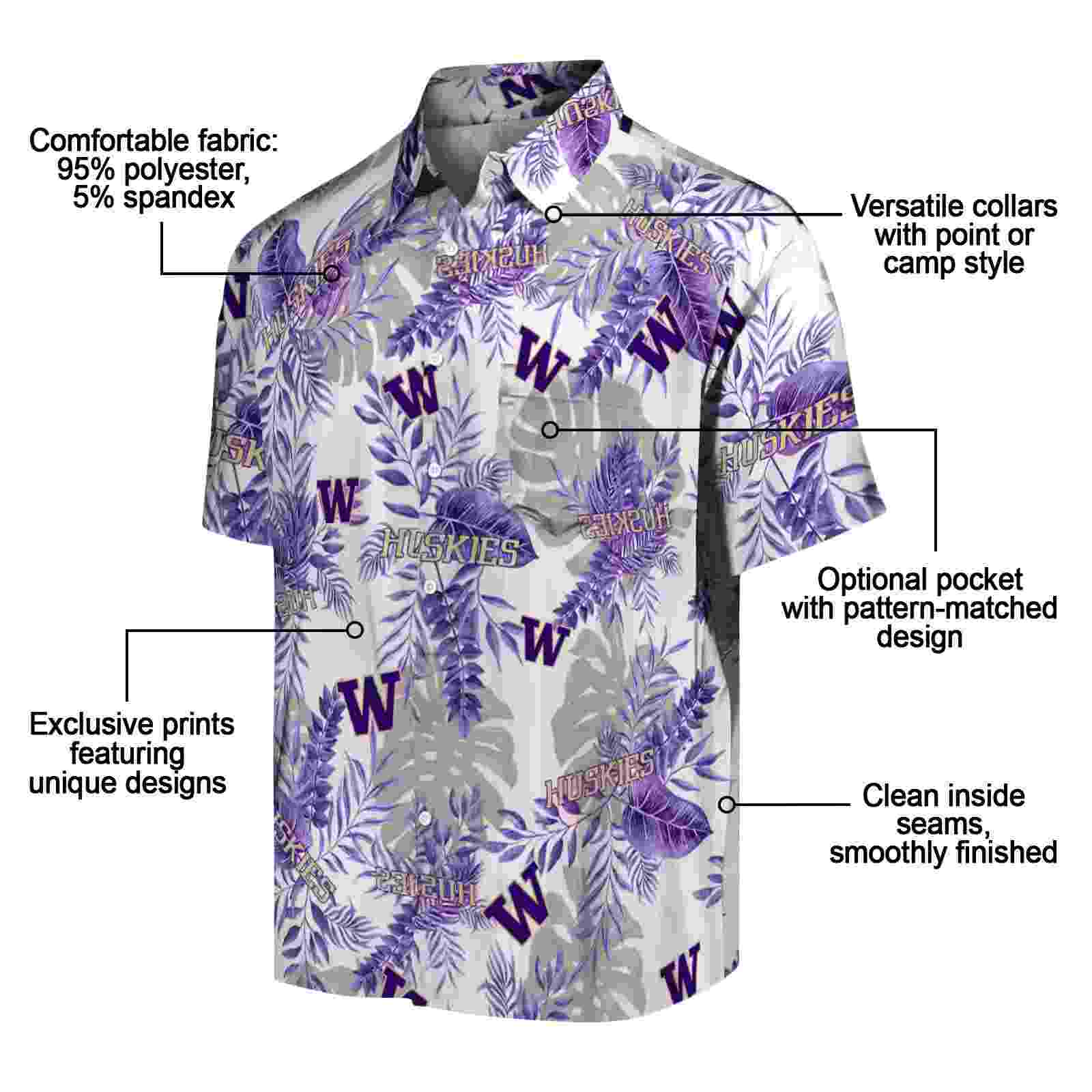 washington huskies tropical leaves purple white hawaiian shirt new arrival