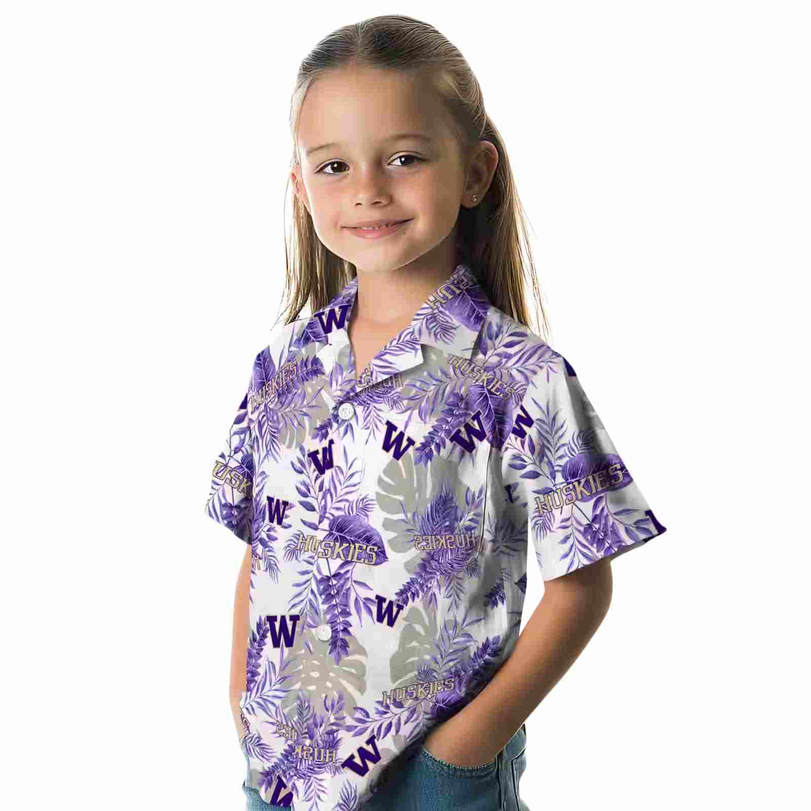 washington huskies tropical leaves purple white hawaiian shirt premium grade