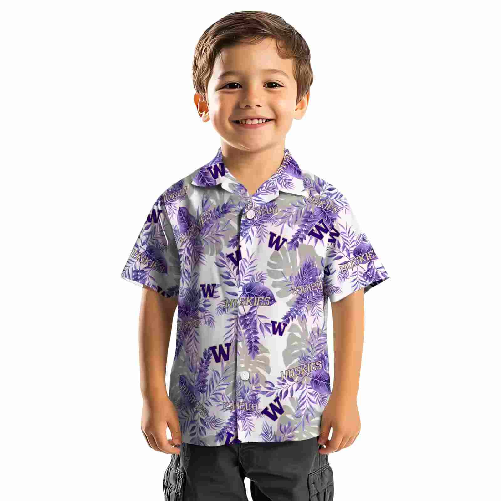 washington huskies tropical leaves purple white hawaiian shirt top rated