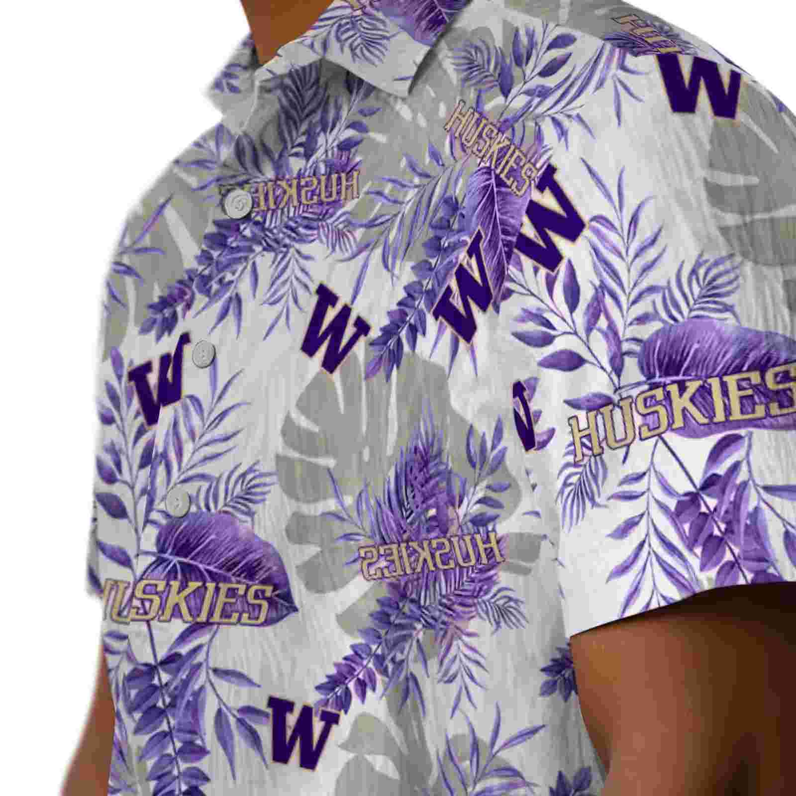 washington huskies tropical leaves purple white hawaiian shirt trendy