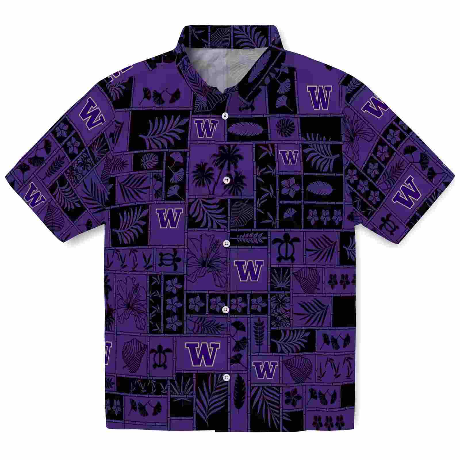 Washington Huskies Tropical Patchwork Purple Black Hawaiian Shirt