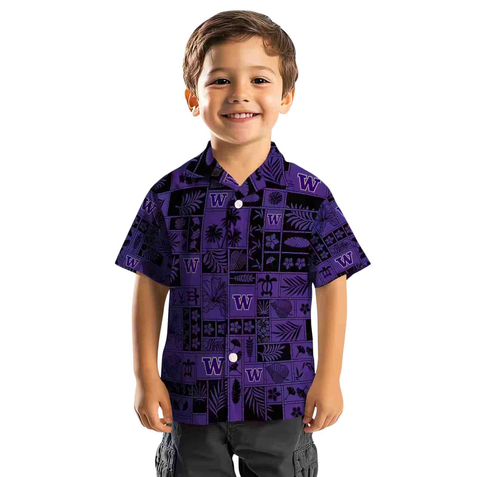 washington huskies tropical patchwork purple black hawaiian shirt top rated