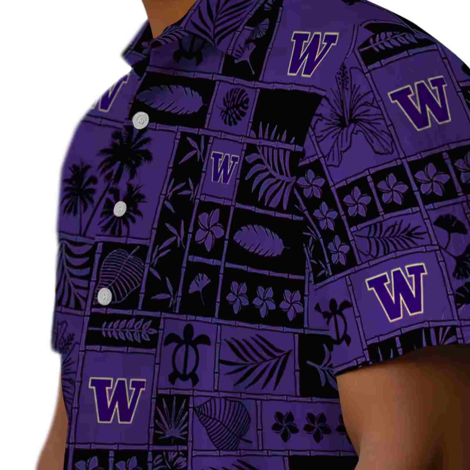 washington huskies tropical patchwork purple black hawaiian shirt trendy