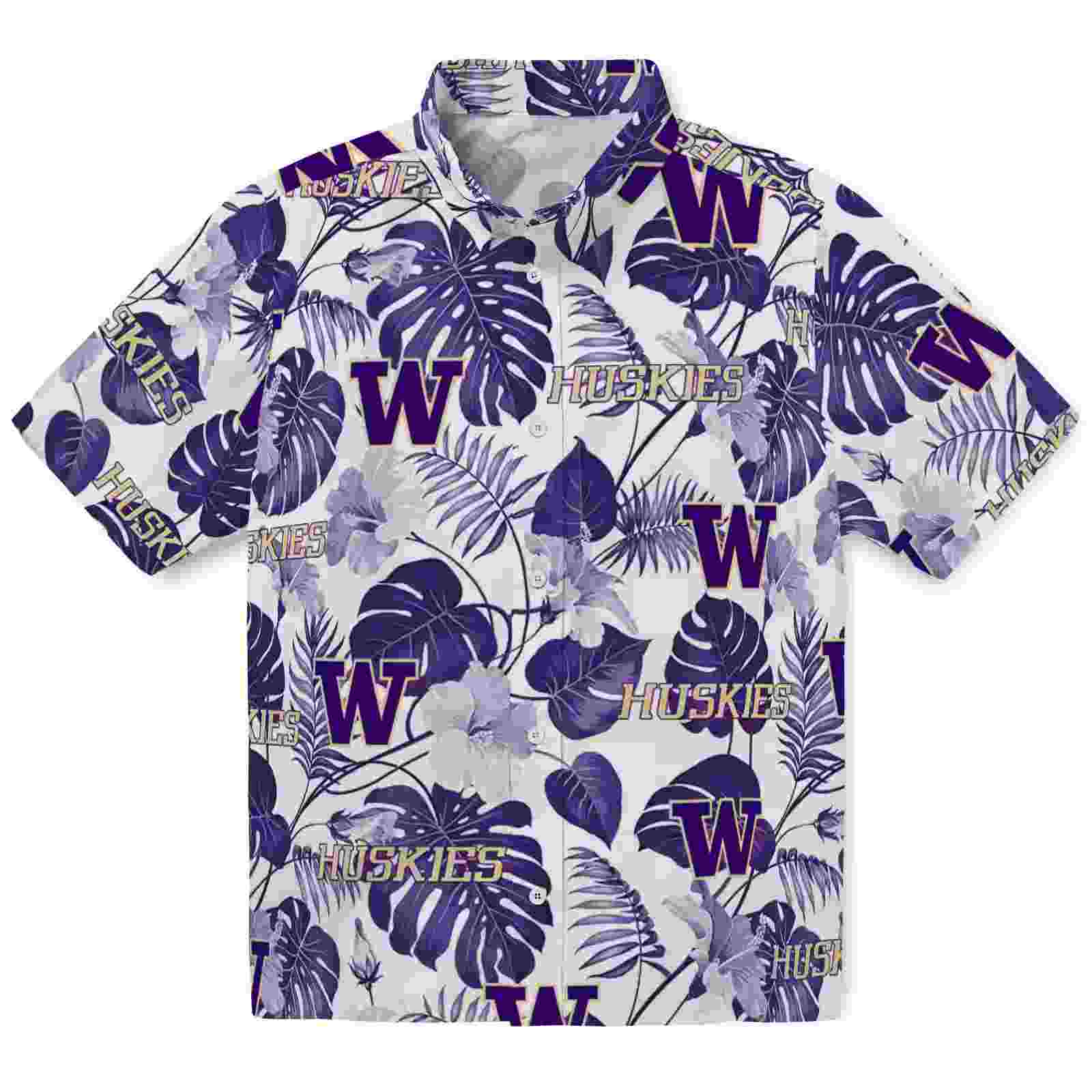 Washington Huskies Tropical Plants Purple White Hawaiian Shirt